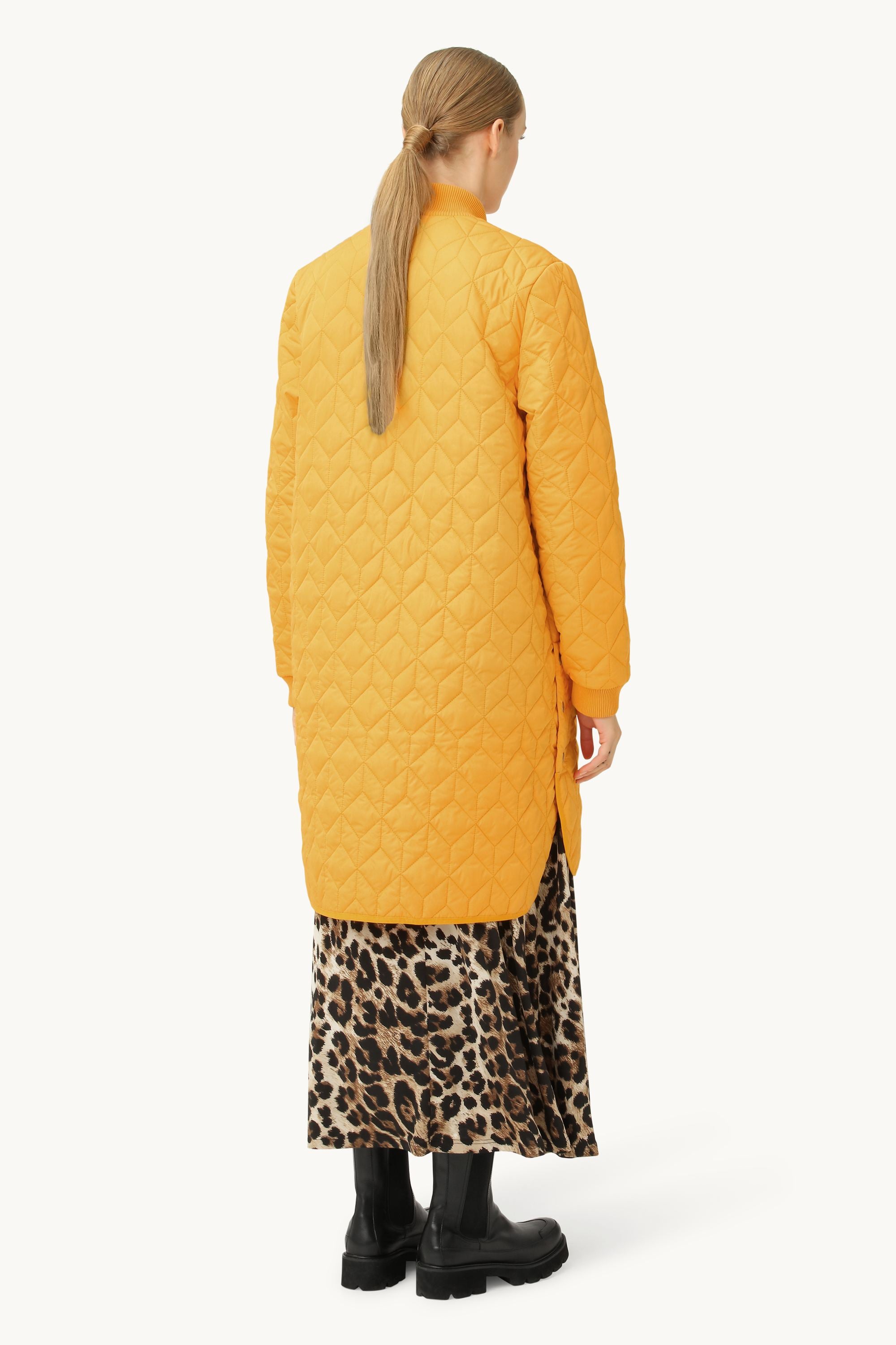 Long Padded Quilt Jacket - Flame Orange