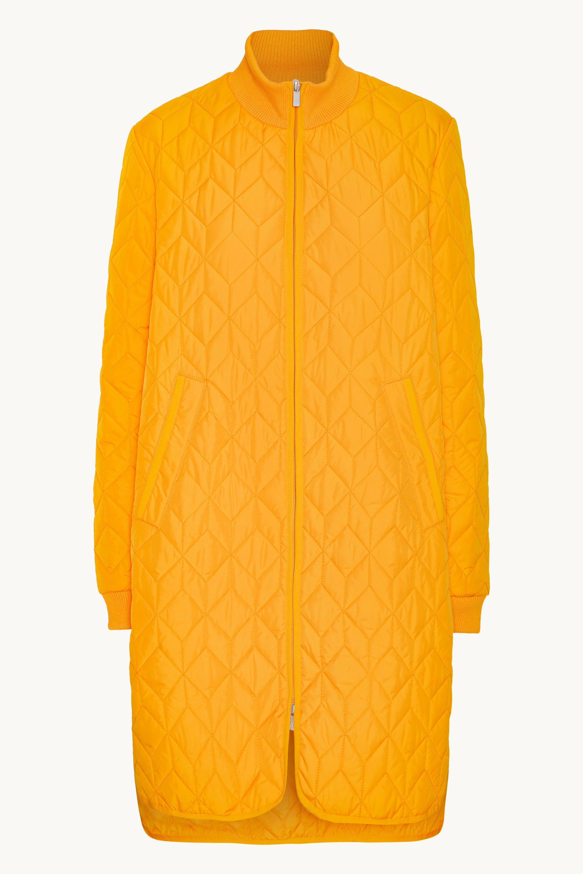 Long Padded Quilt Jacket - Flame Orange
