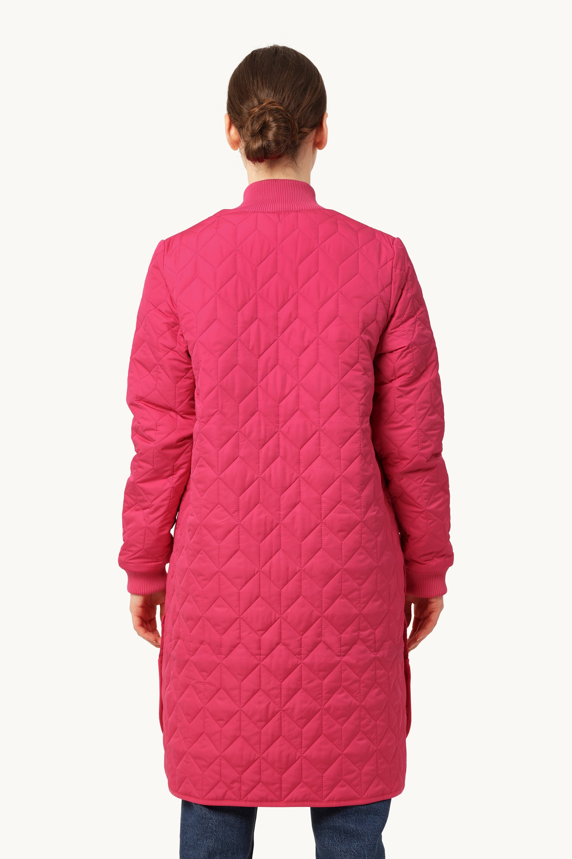 Long Padded Quilt Jacket - Magenta