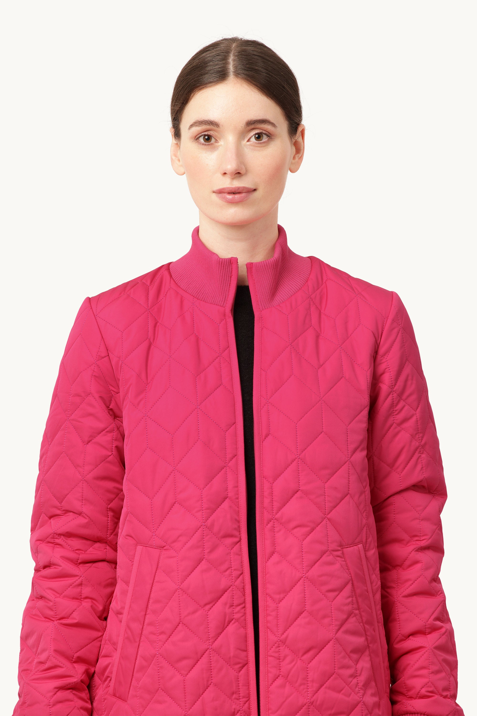 Long Padded Quilt Jacket - Magenta