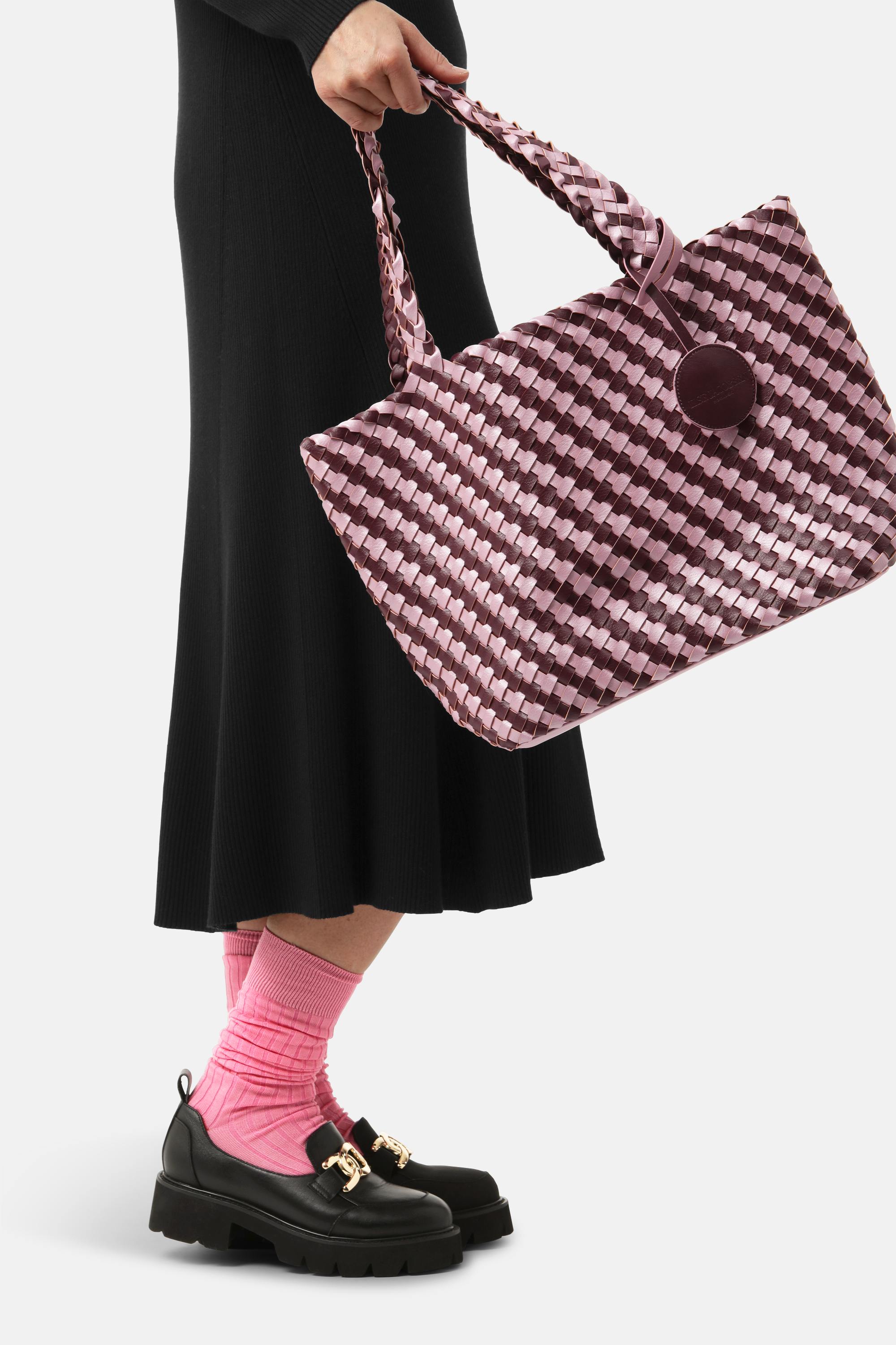 Tote Bag Braided - Maroon Banner Rosy Pink