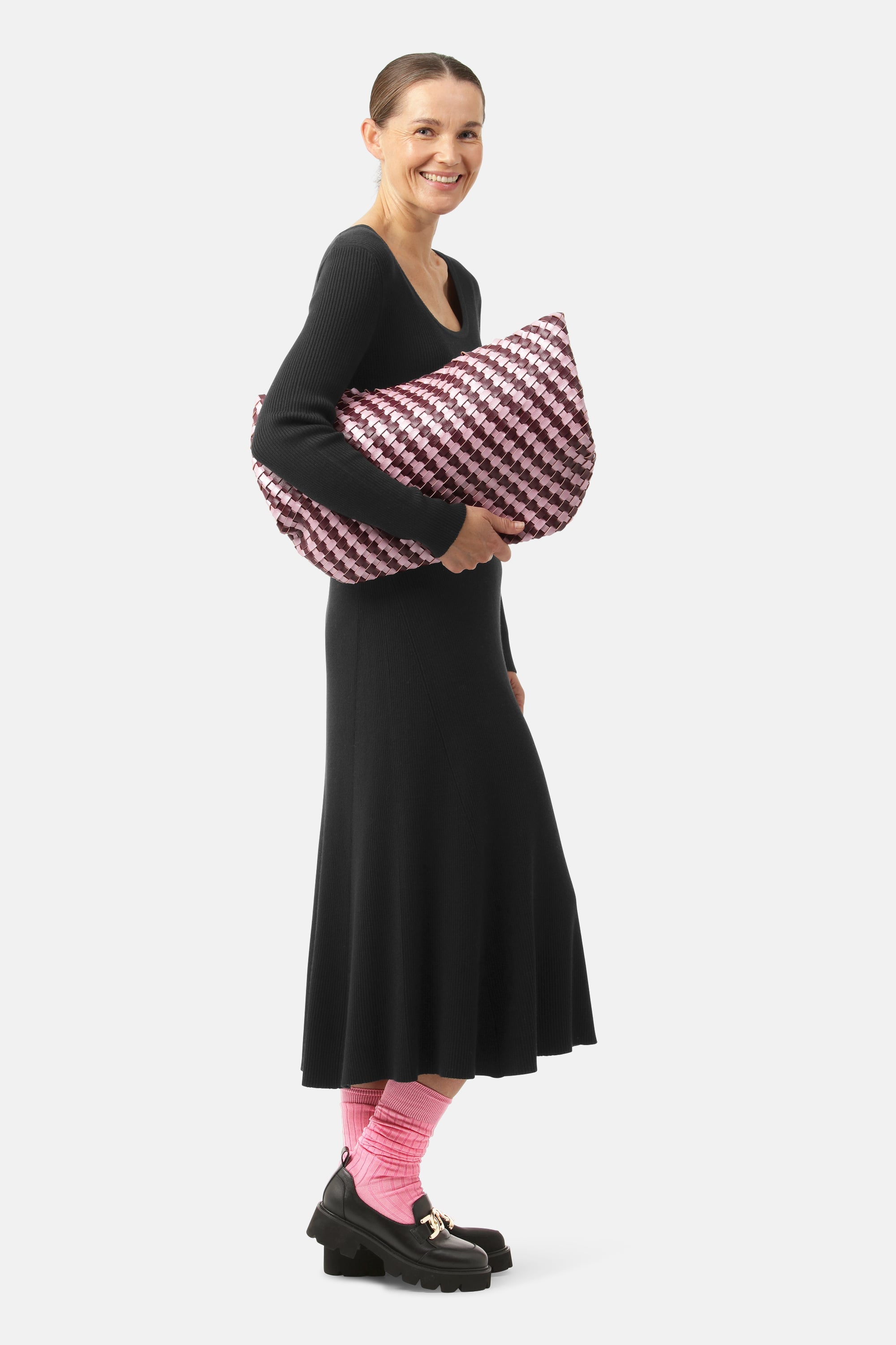 Tote Bag Braided - Maroon Banner Rosy Pink