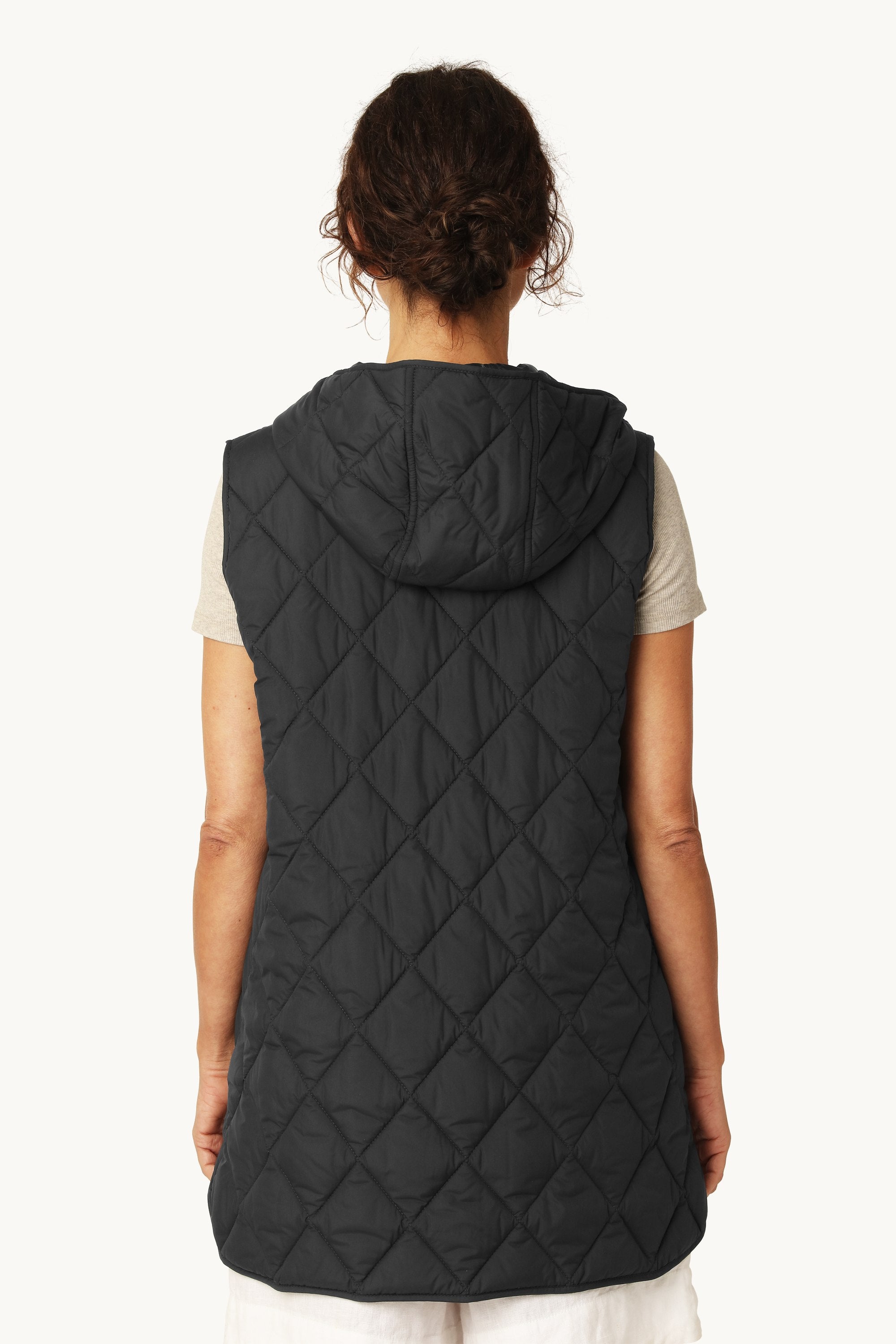 Quilted Long Vest - Dark Indigo