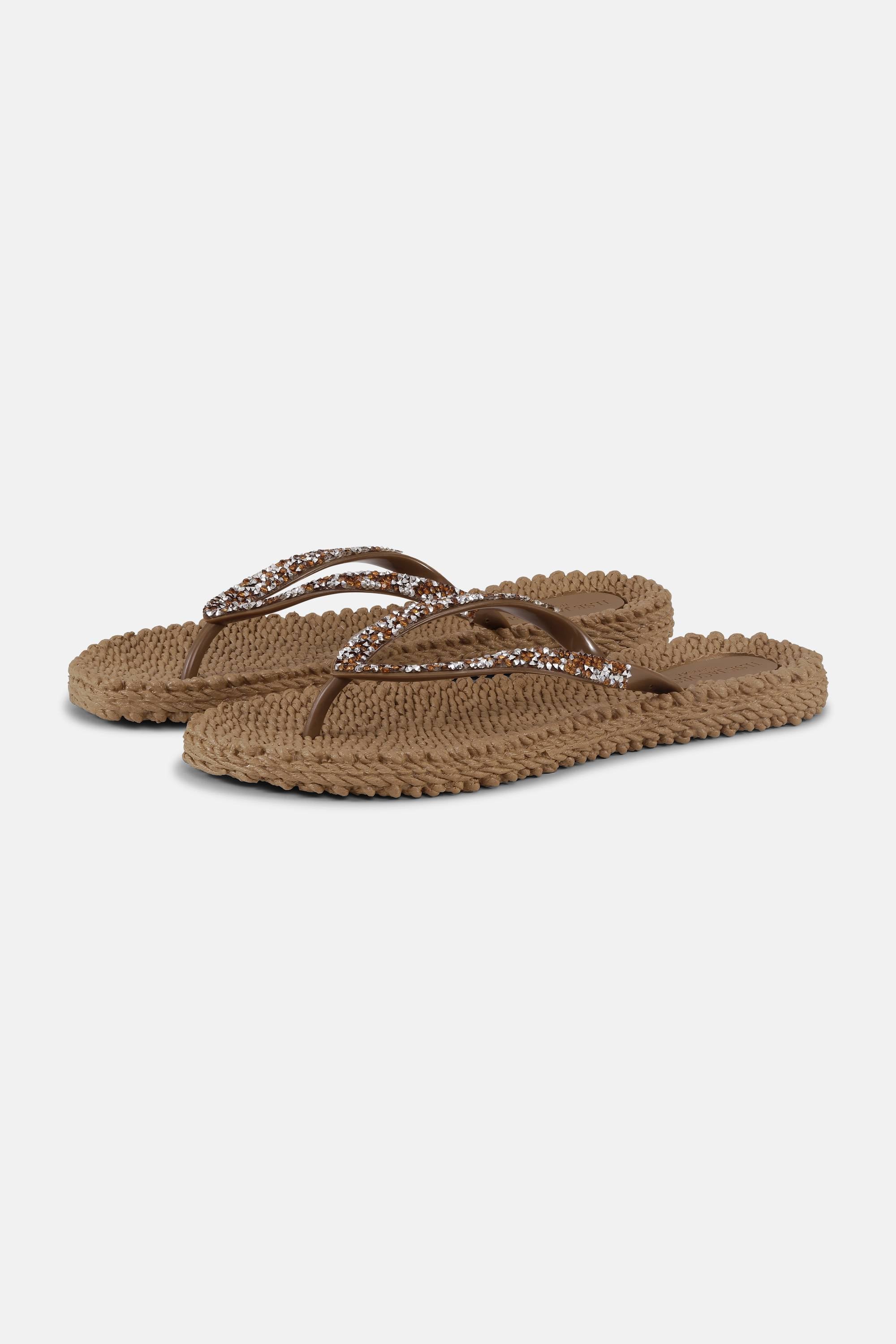Flip Flops With Rhinestones - Mocca