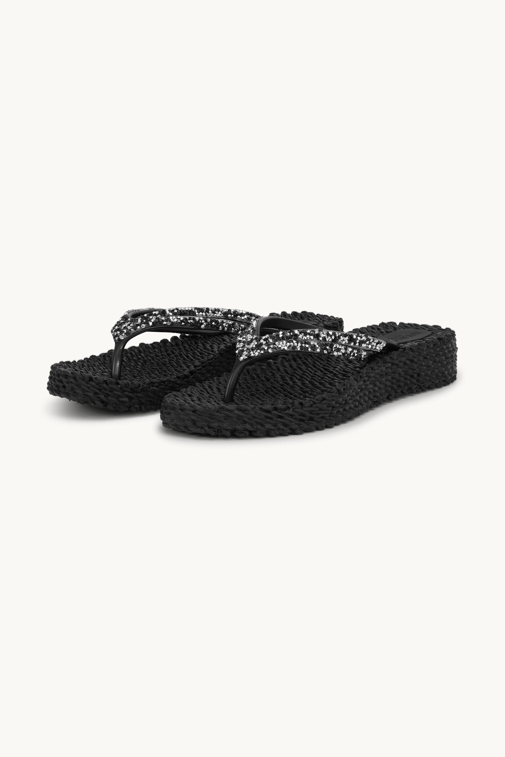 Platform Flip-flops Glitter Stones - Black