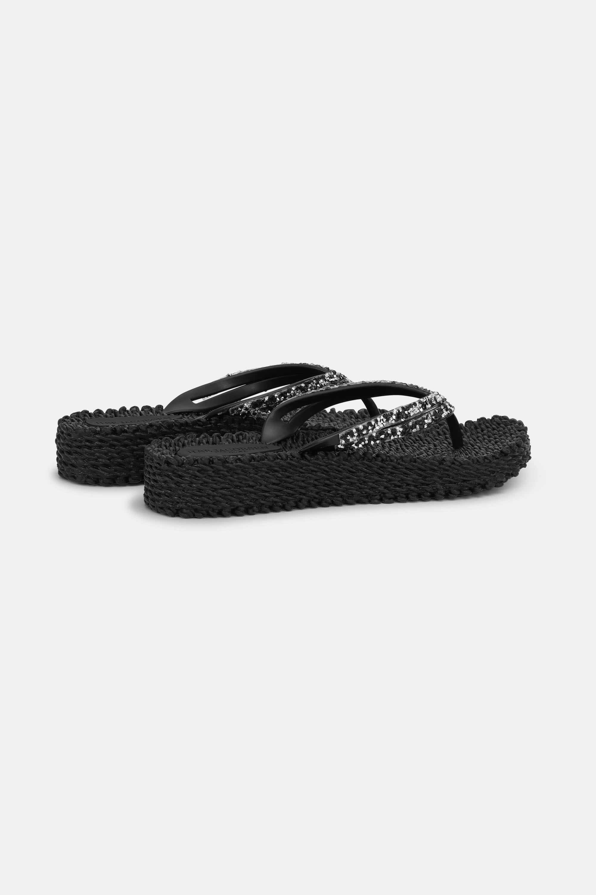 Platform Flip-flops Glitter Stones - Black