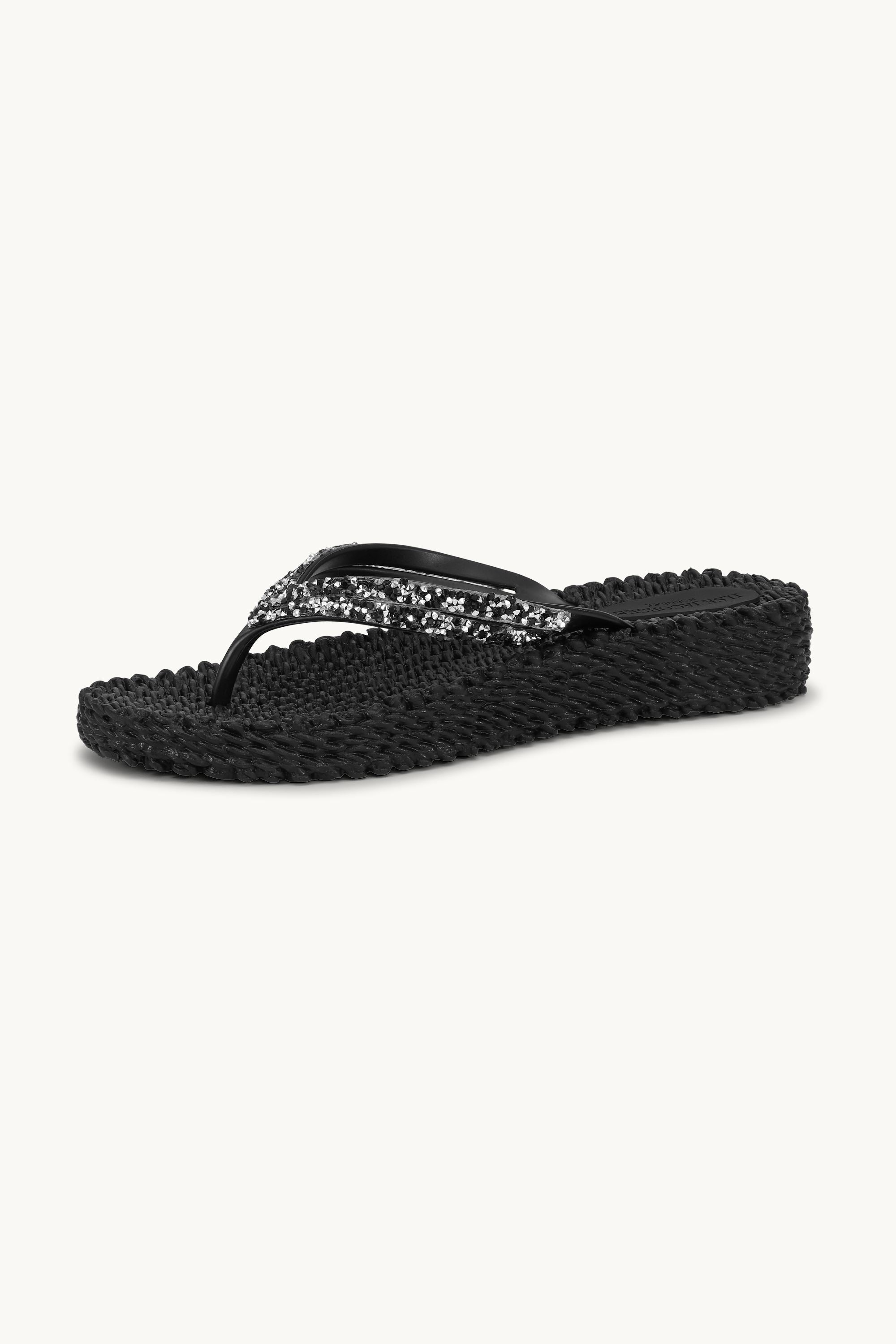 Platform Flip-flops Glitter Stones - Black