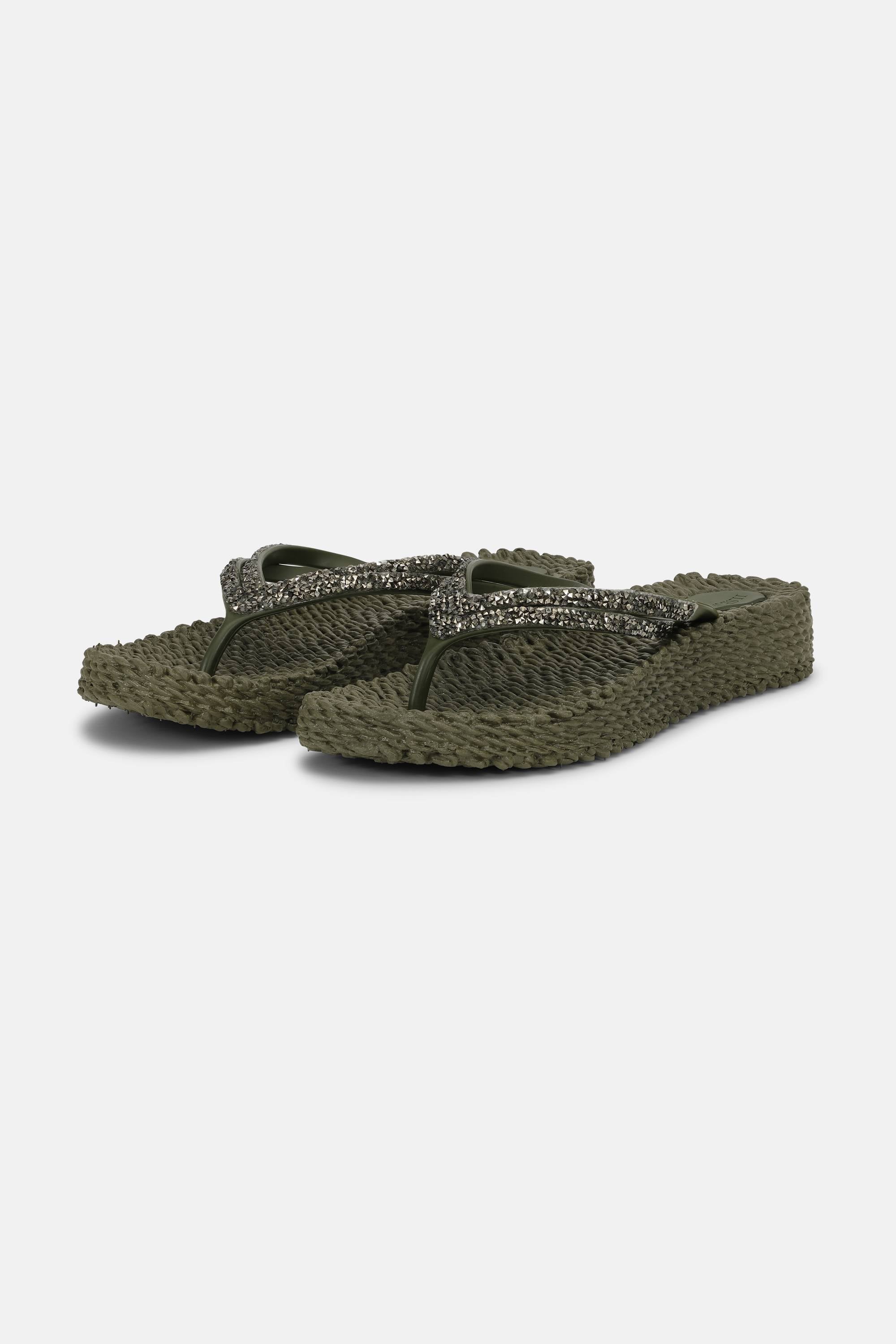 Platform Flip-flops Glitter Stones - Army