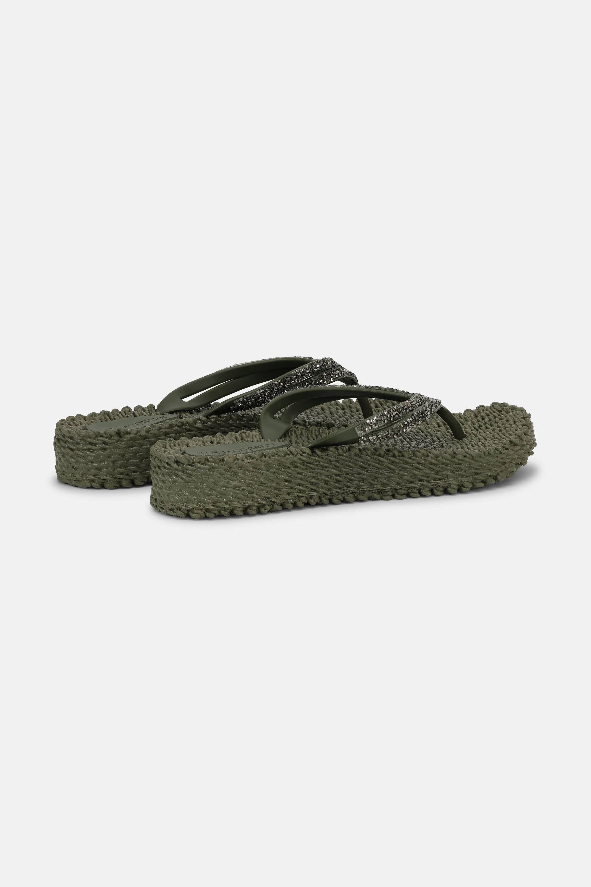 Platform Flip-flops Glitter Stones - Army