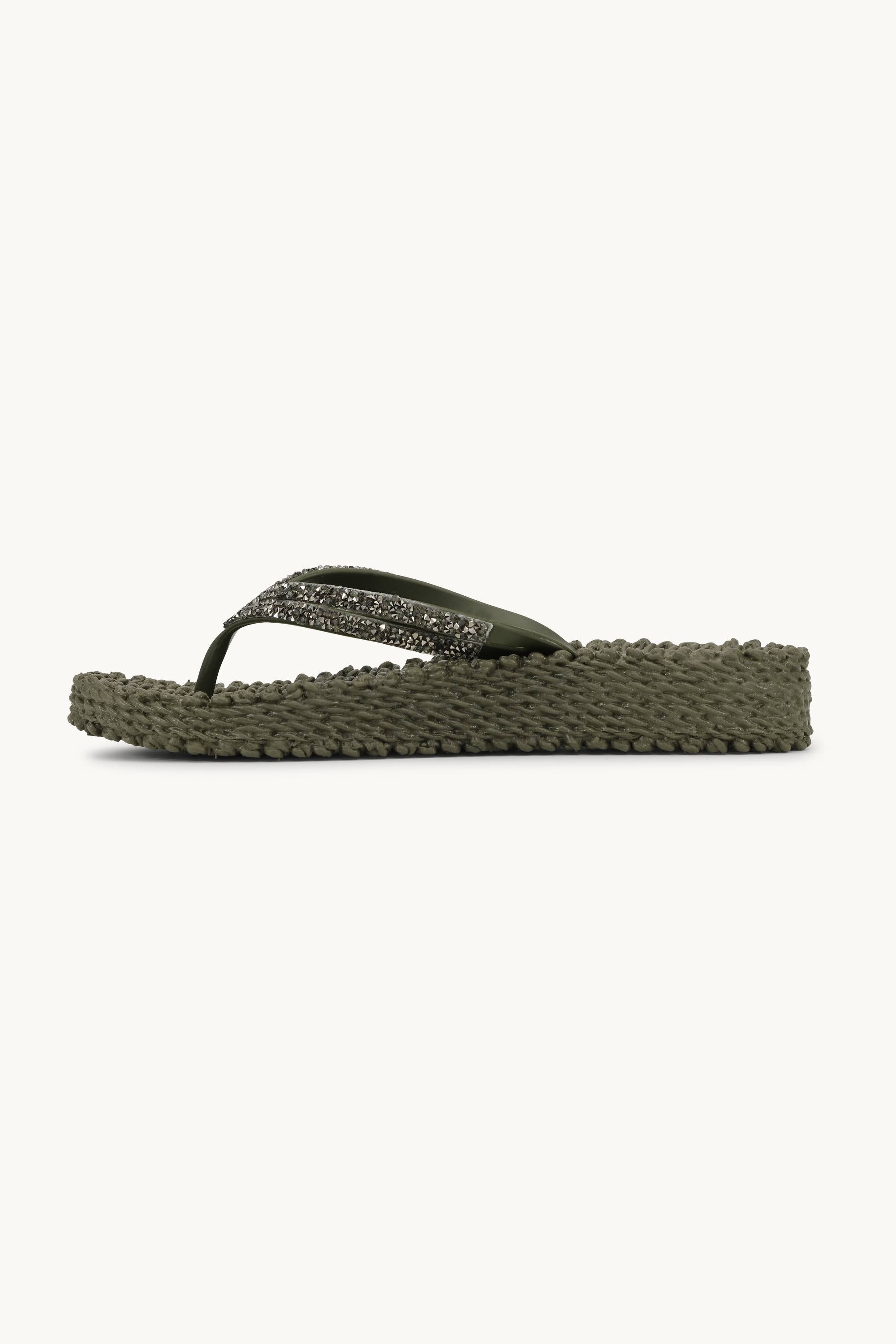 Platform Flip-flops Glitter Stones - Army