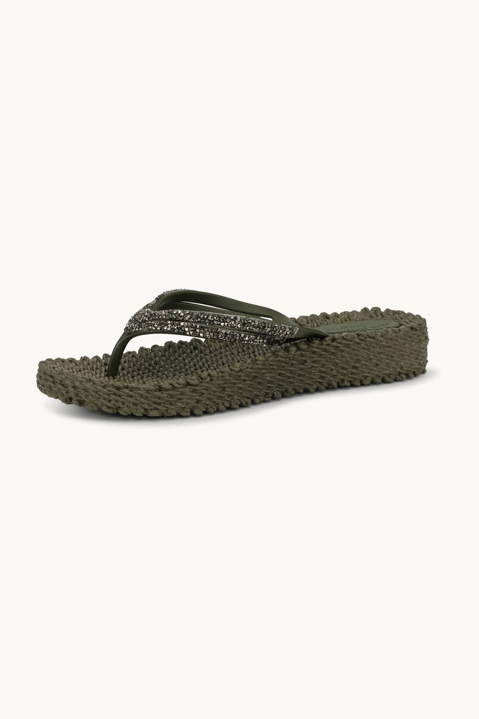 Platform Flip-flops Glitter Stones - Army