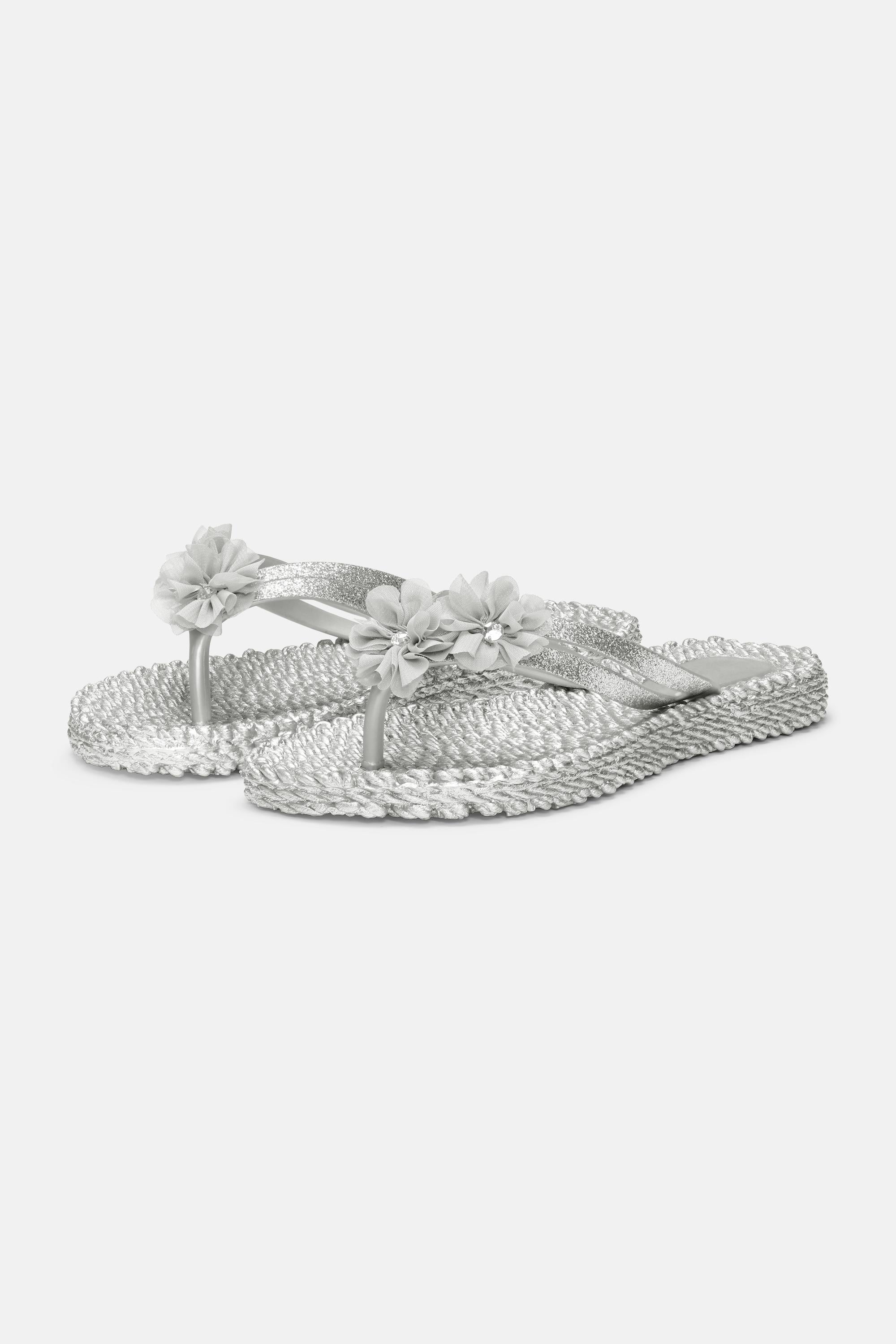 Flip Flops with Flowers - Silver