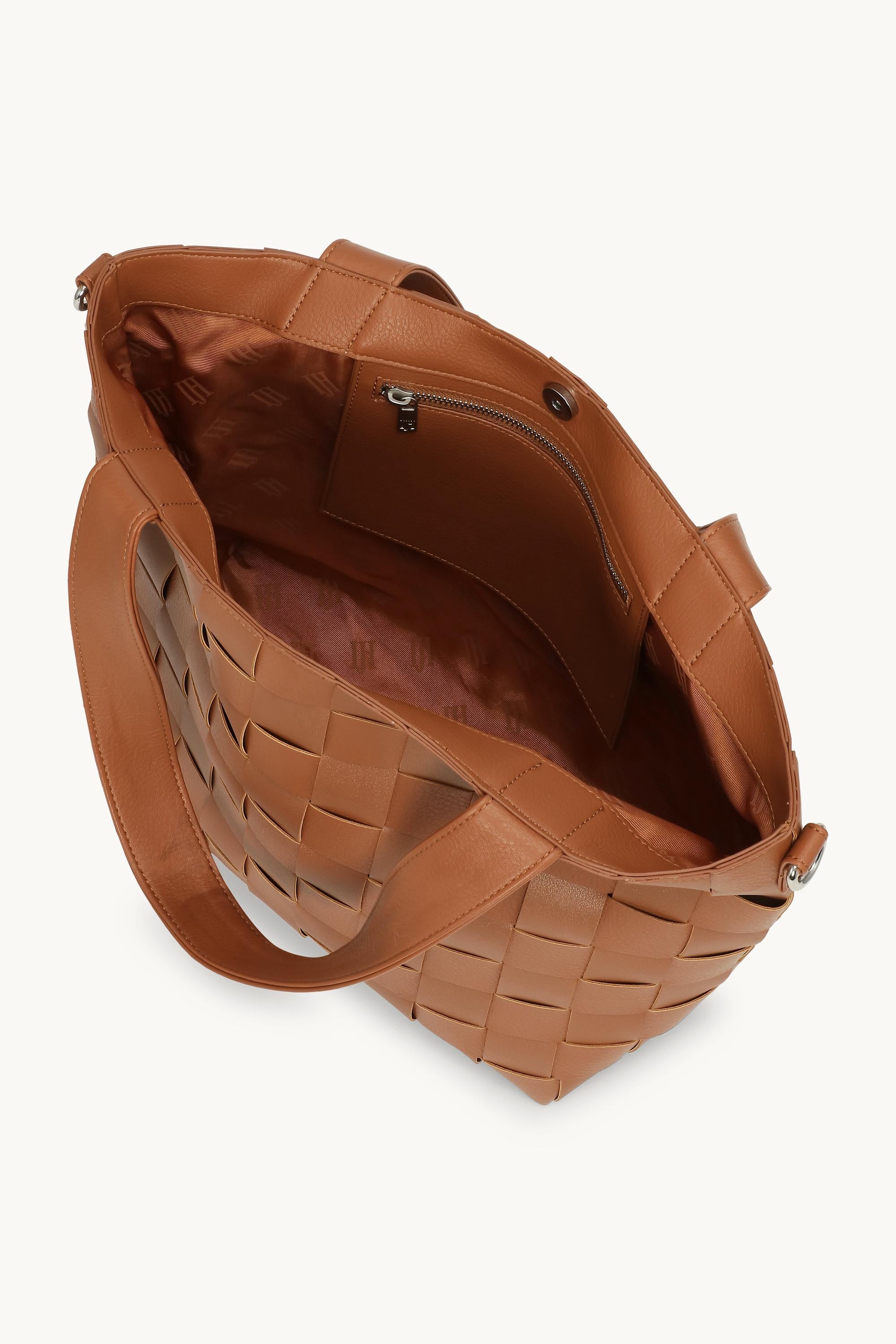 Braided Cross-Body Shopper - Cognac