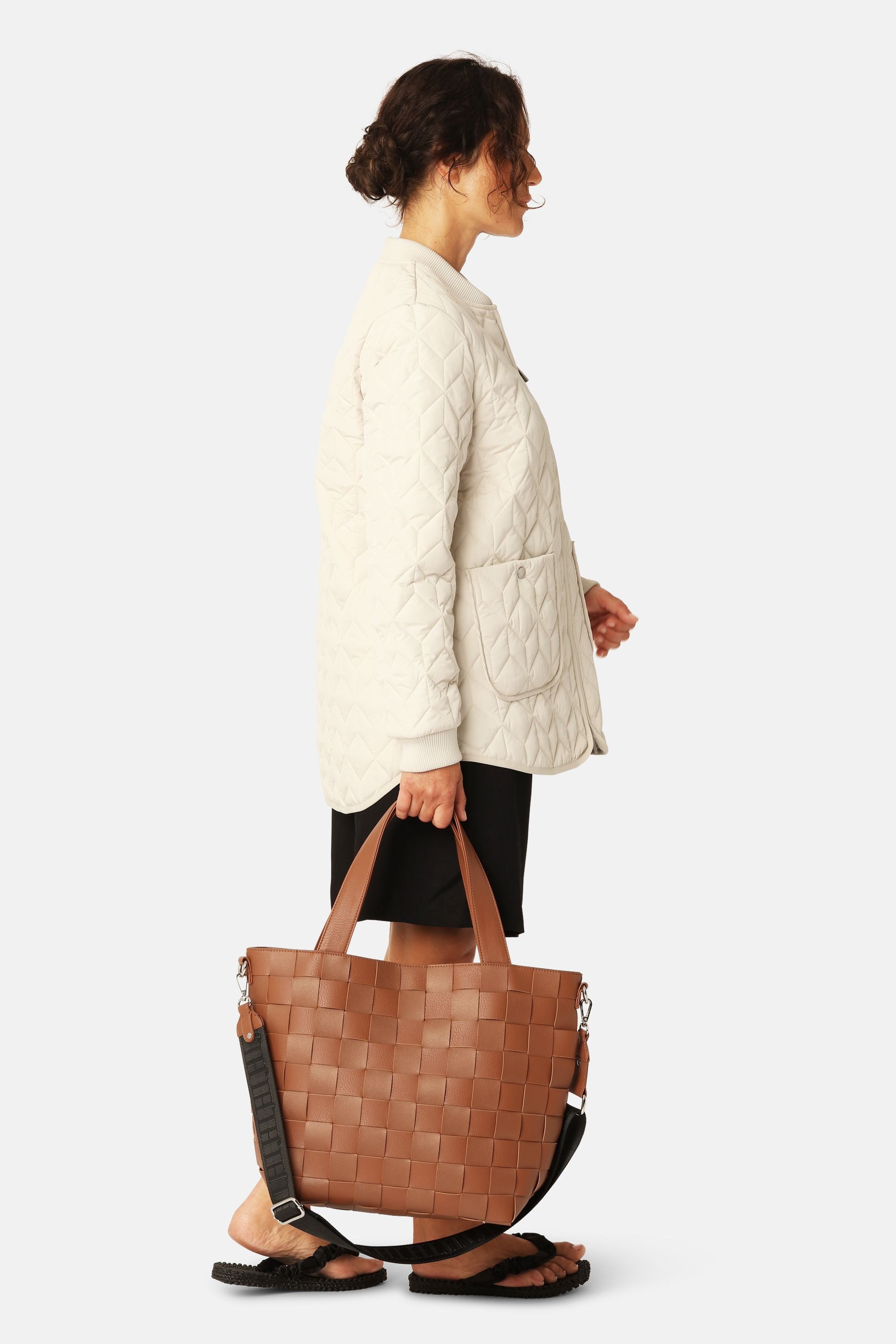 Braided Cross-Body Shopper - Cognac