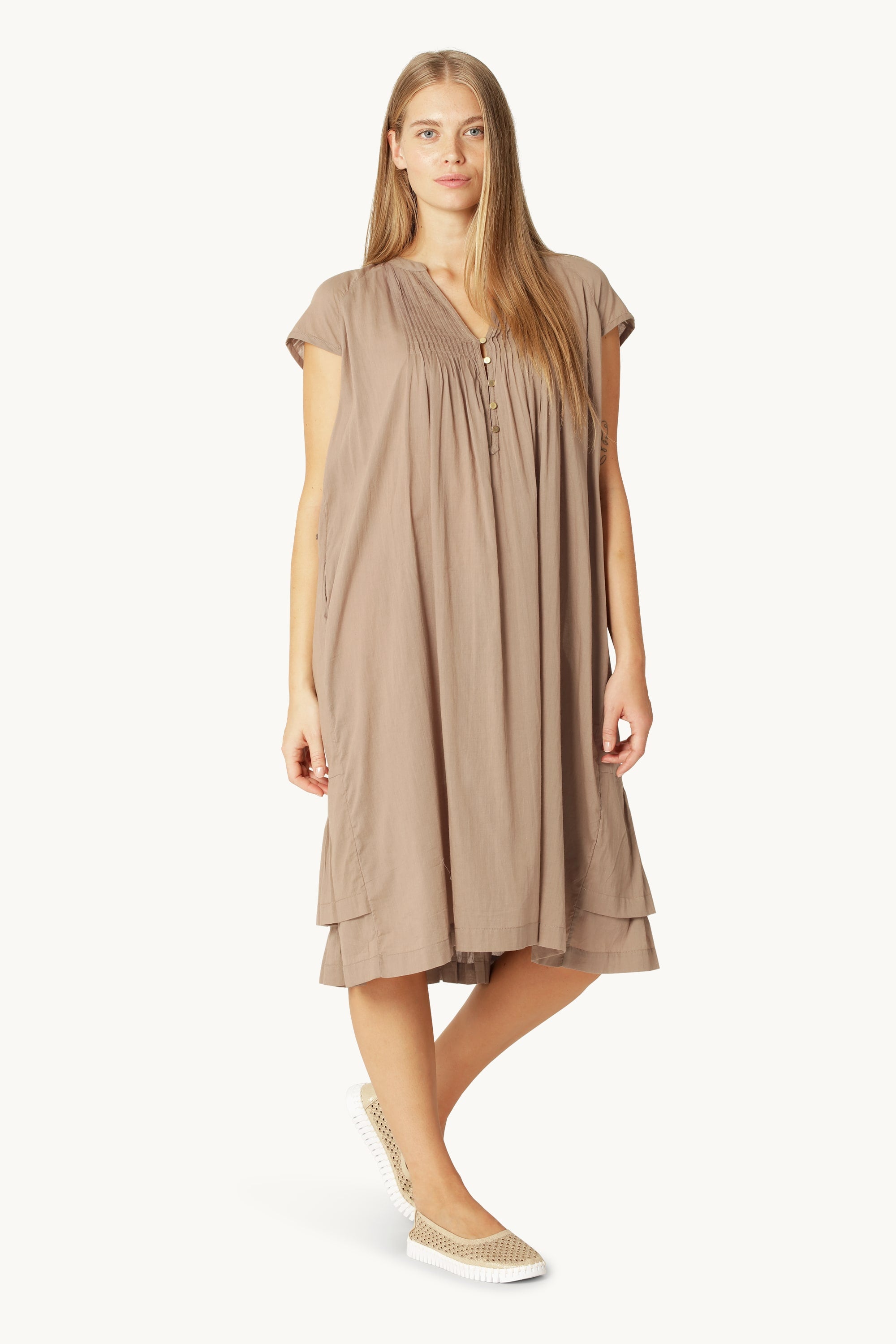 Short Sleeve Long Dress - Greige