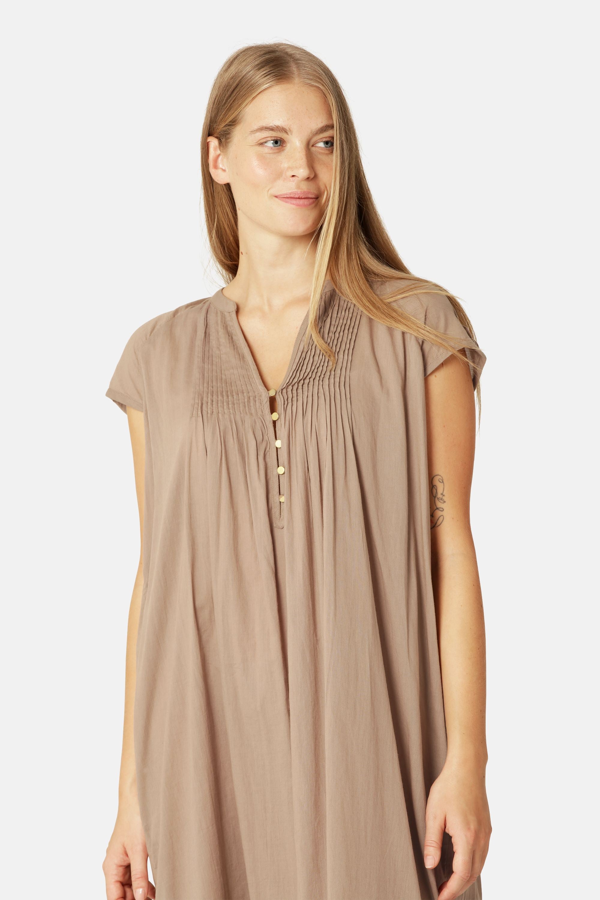 Short Sleeve Long Dress - Greige