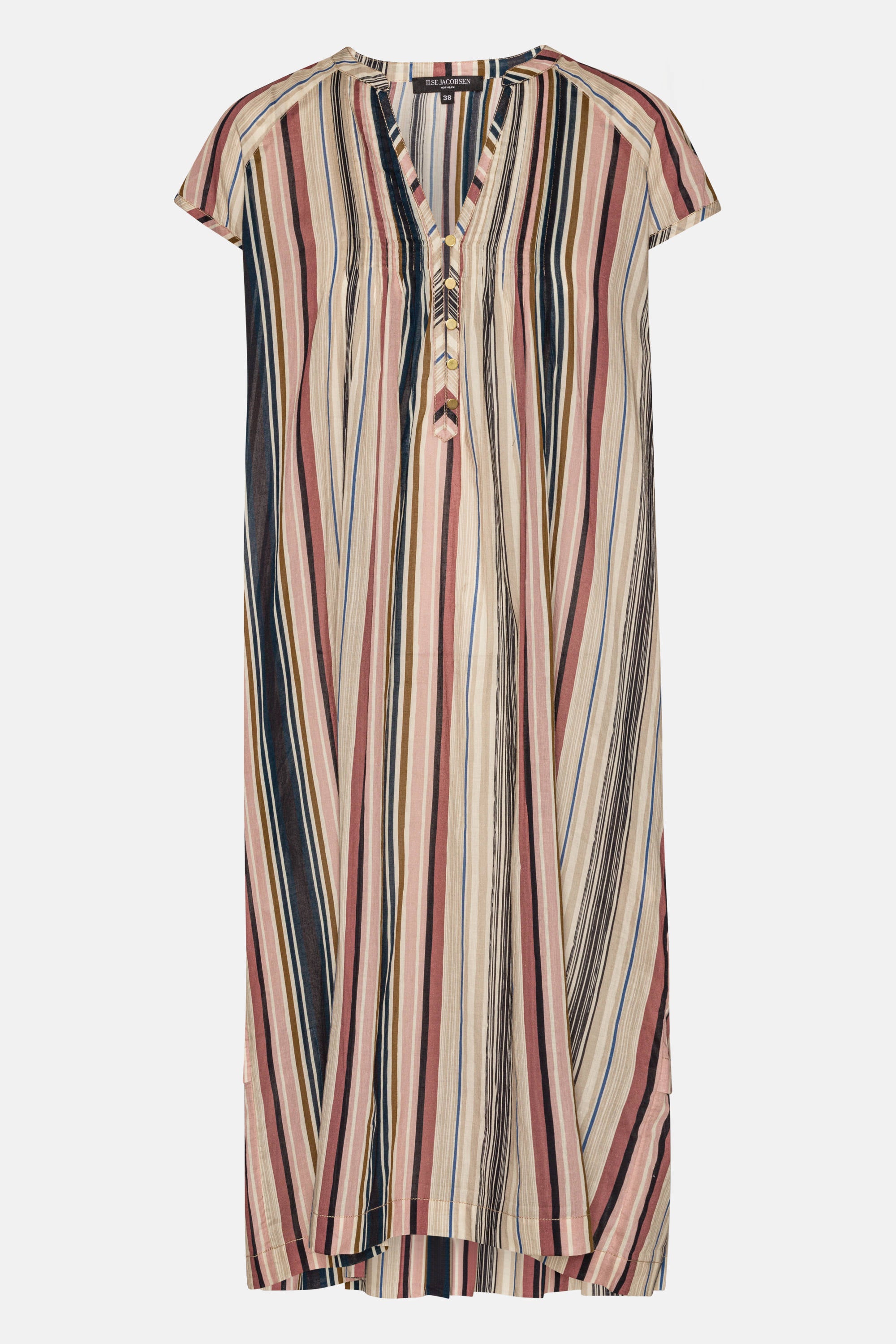 Short Sleeve Long Dress Pintuck - Beige Organic Stripe