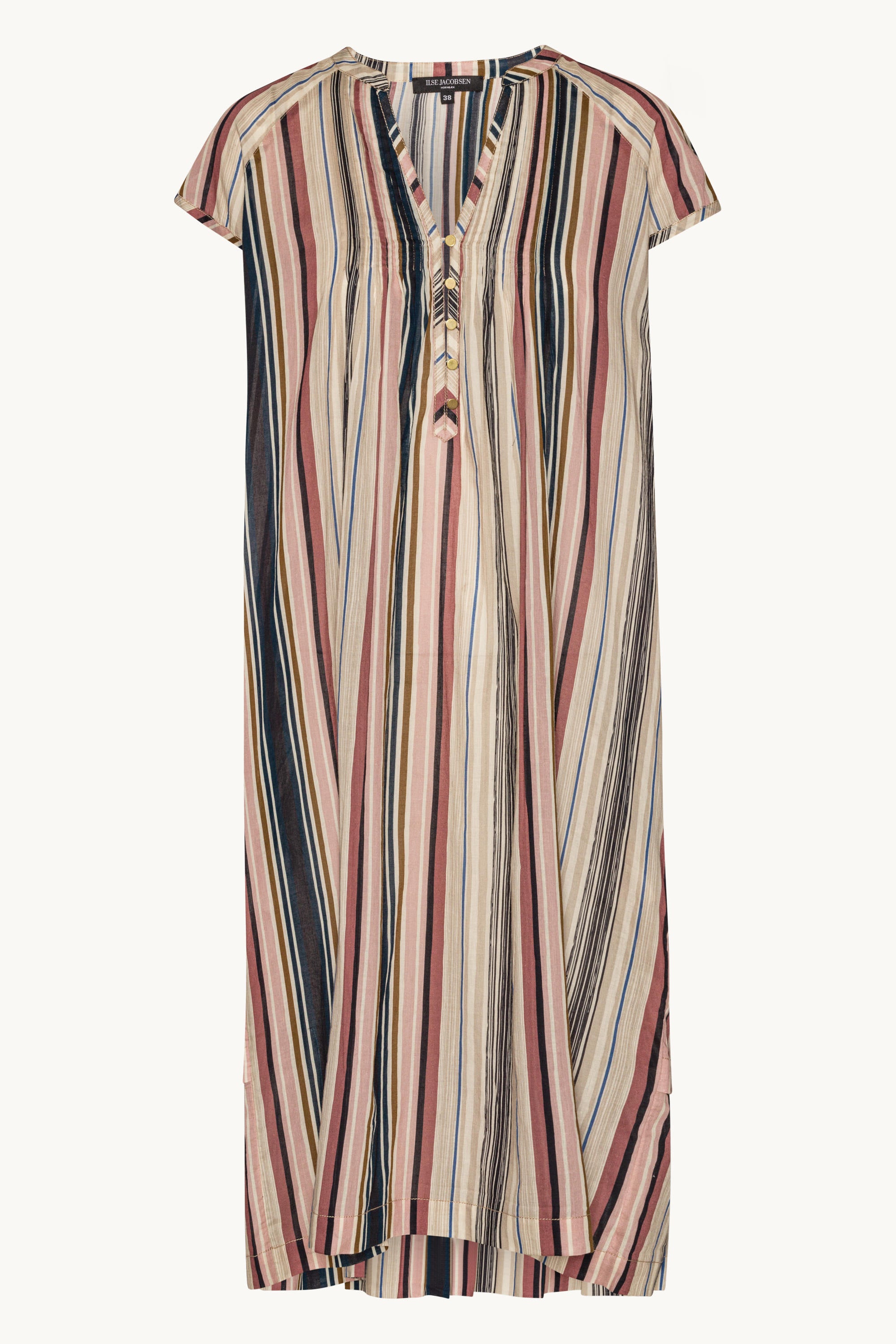 Short Sleeve Long Dress Pintuck - Beige Organic Stripe