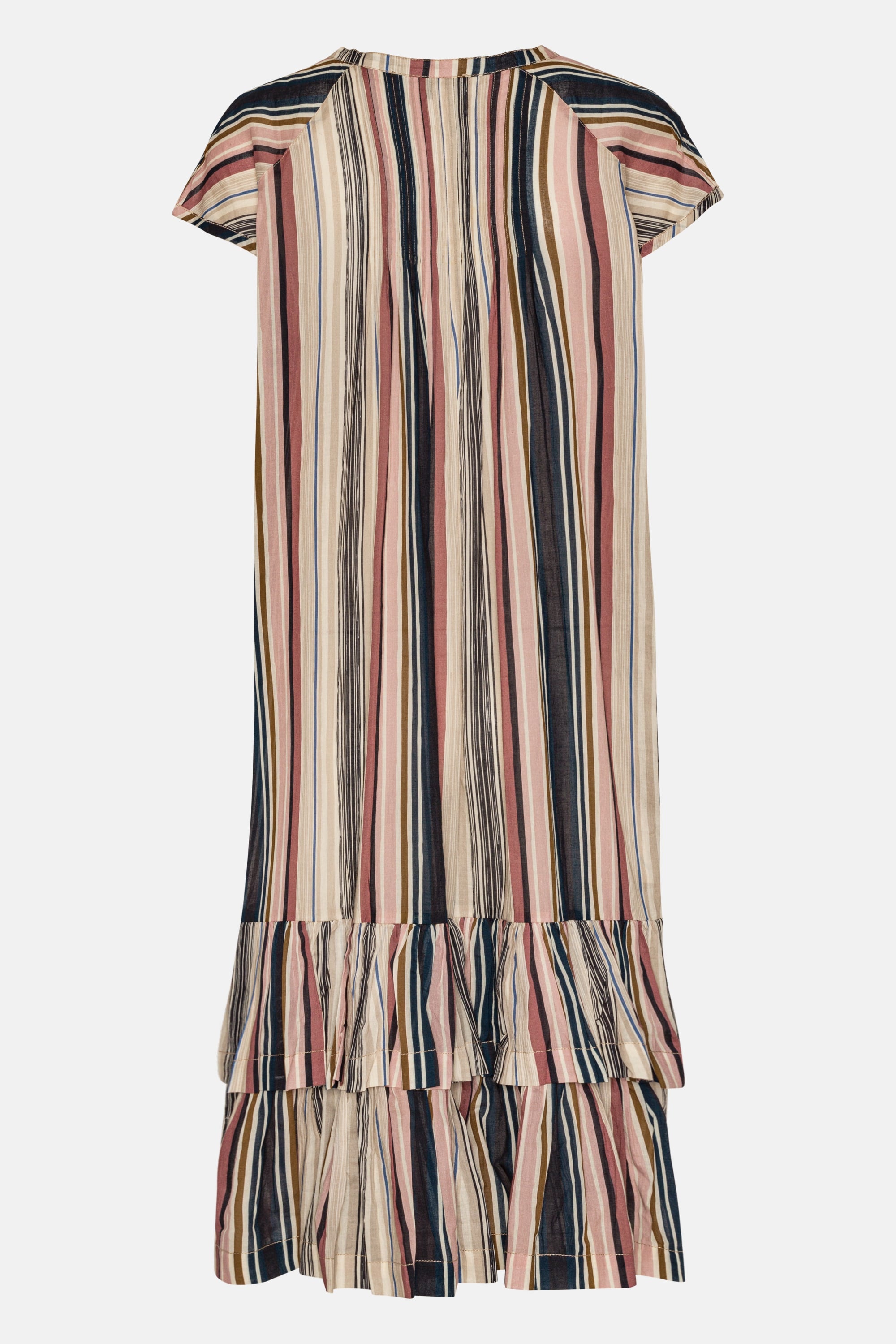 Short Sleeve Long Dress Pintuck - Beige Organic Stripe