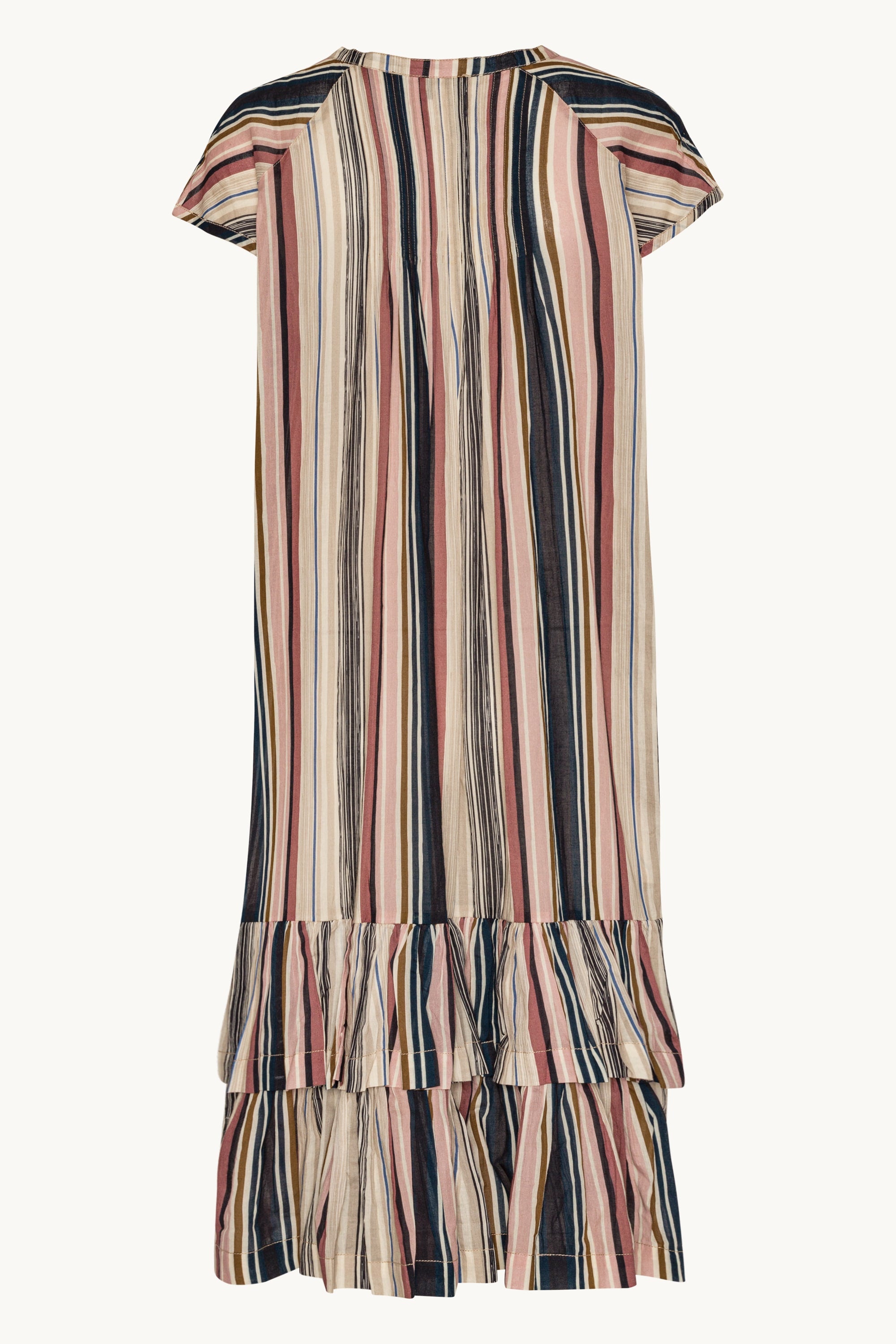 Short Sleeve Long Dress Pintuck - Beige Organic Stripe