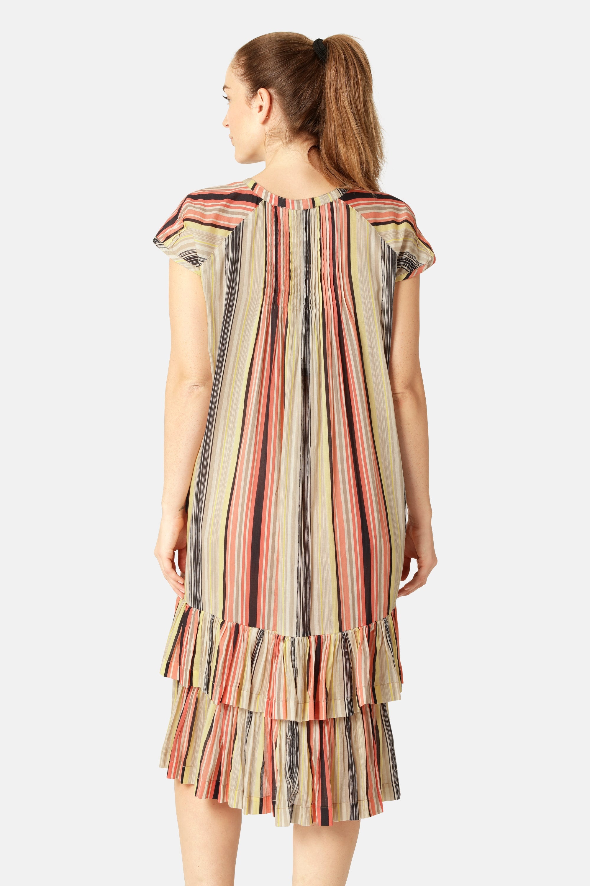 Short Sleeve Long Dress Pintuck - Red Organic Stripe