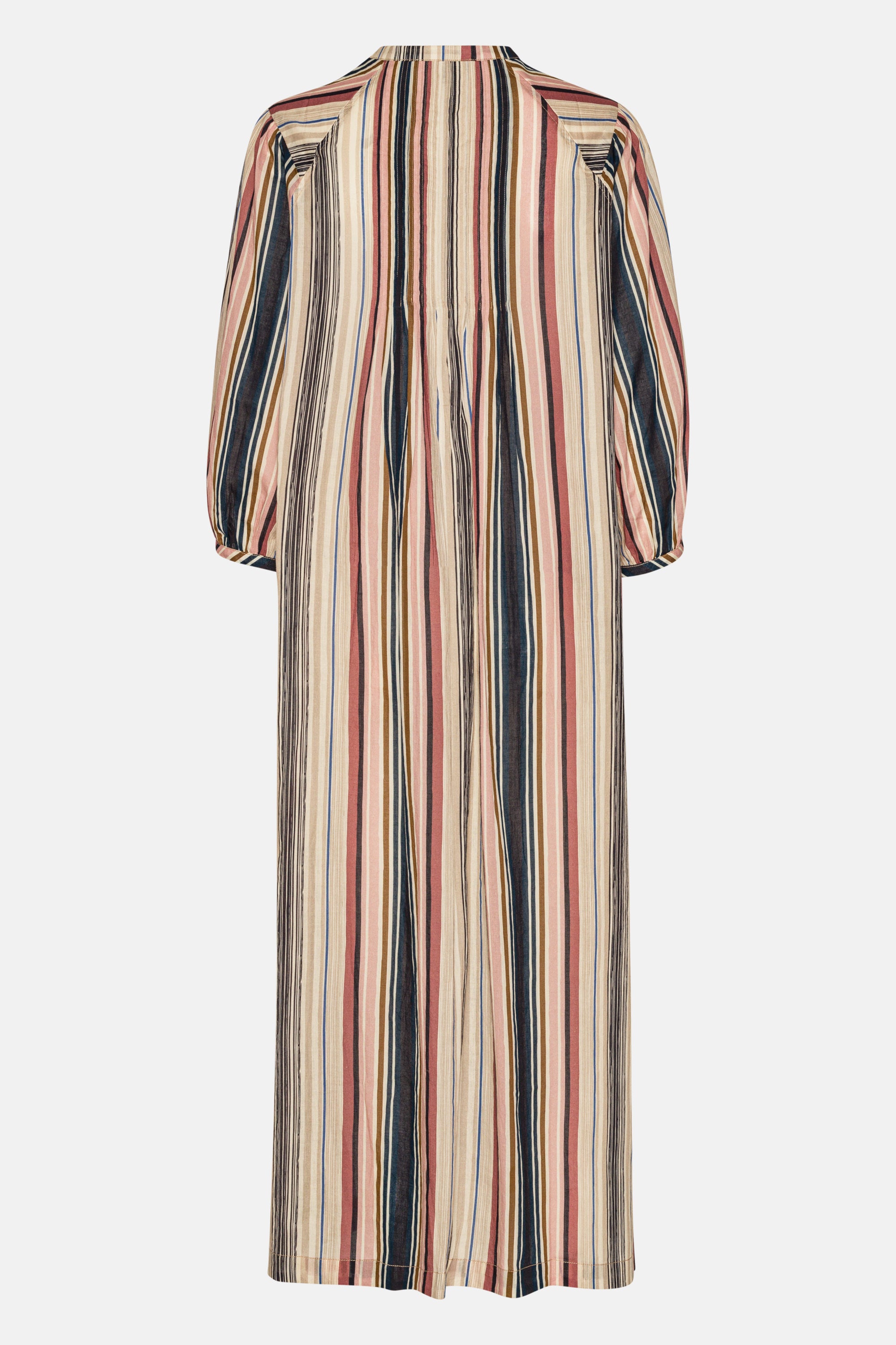 Balloon Sleeve Long Dress Pintuck - Beige Organic Stripe
