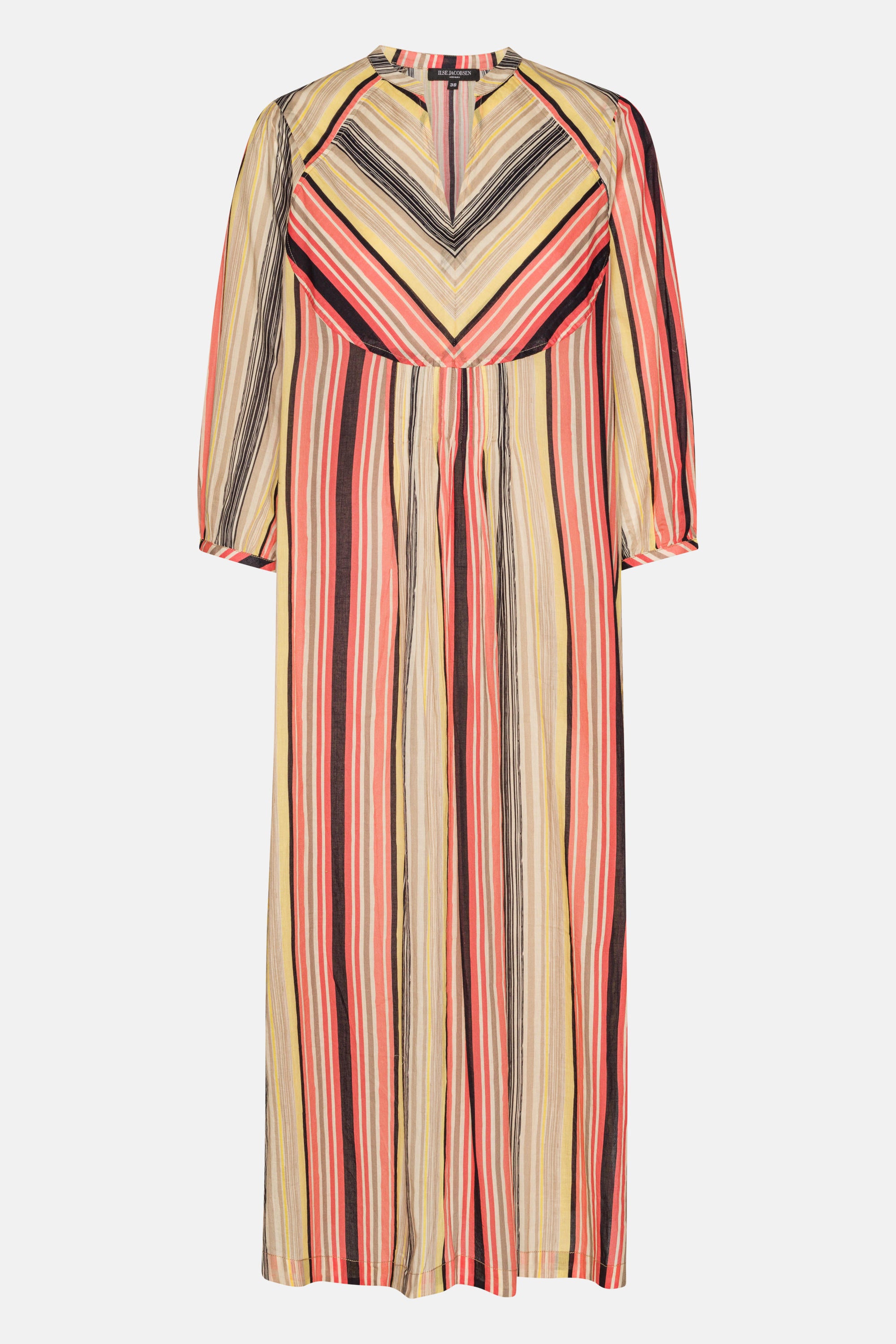 Balloon Sleeve Long Dress Pintuck - Red Organic Stripe