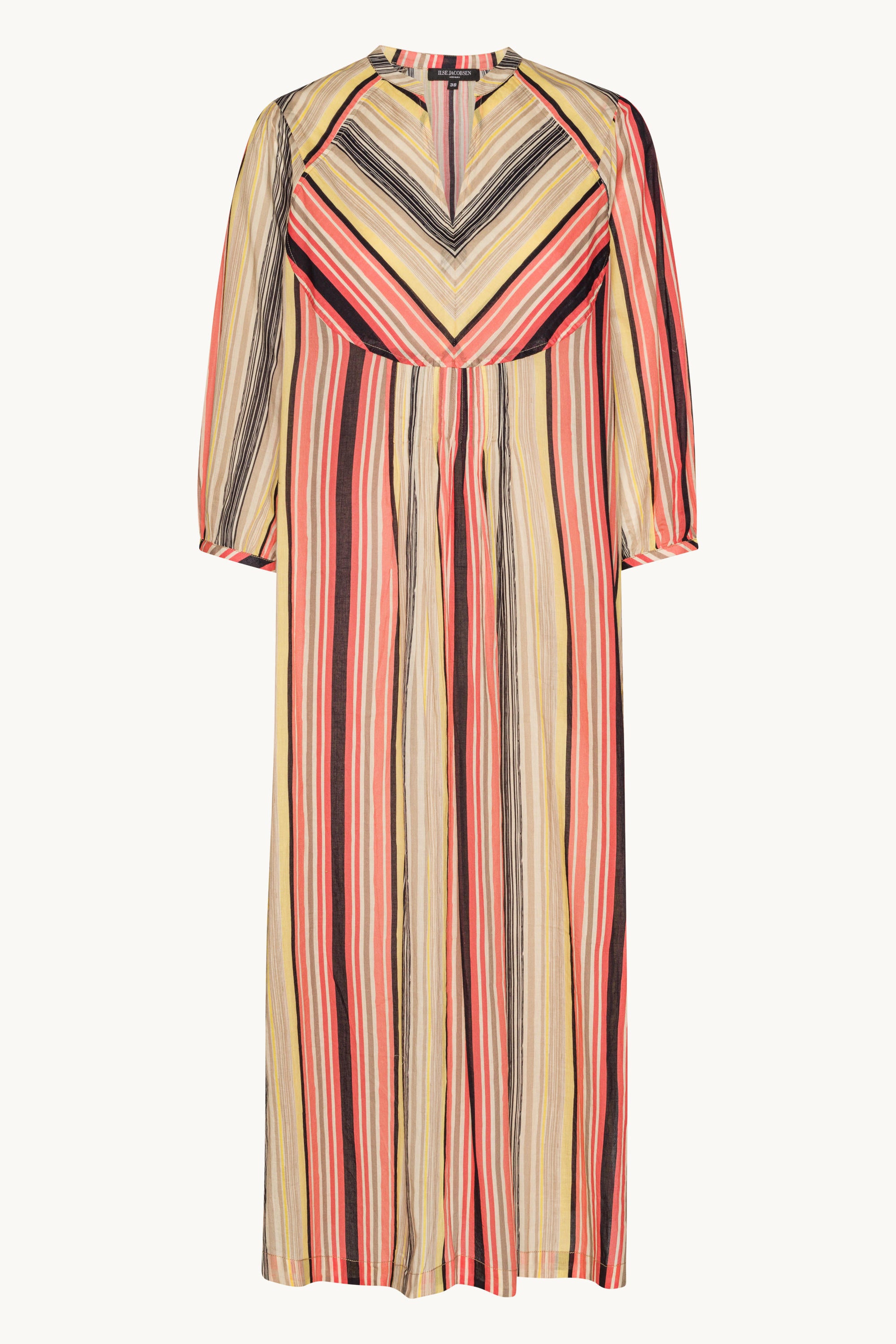 Balloon Sleeve Long Dress Pintuck - Red Organic Stripe
