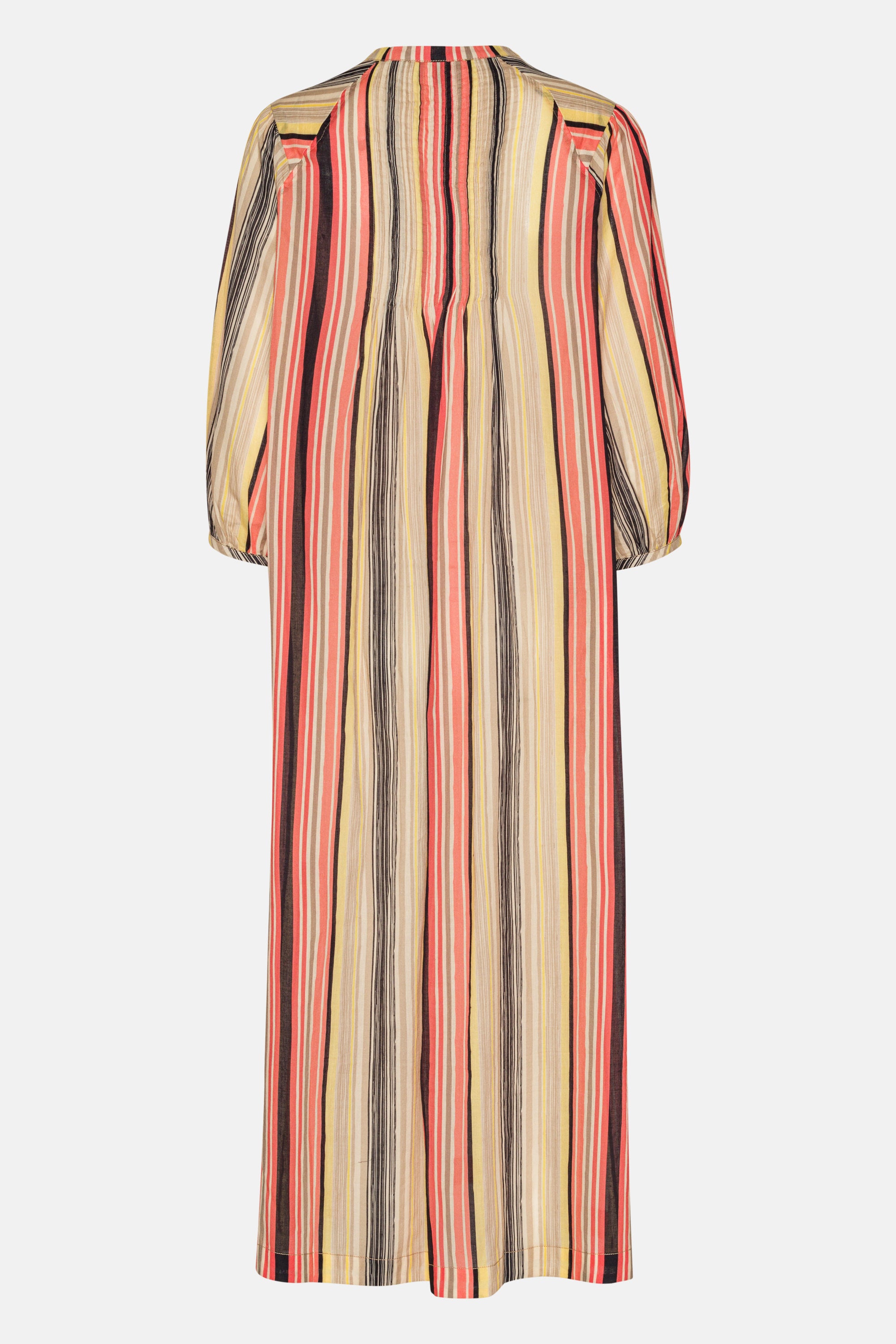 Balloon Sleeve Long Dress Pintuck - Red Organic Stripe