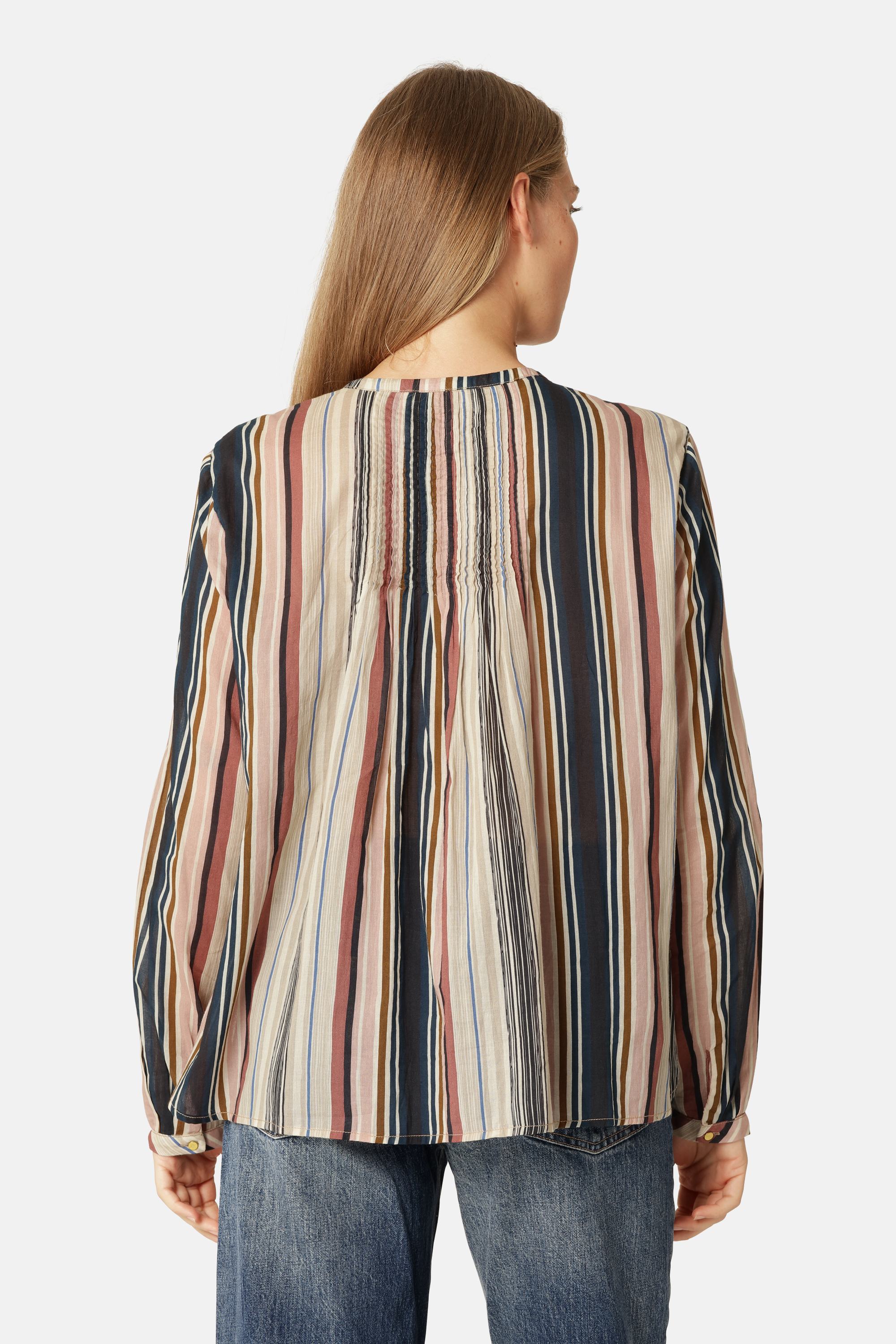 Long Sleeved Shirt Pintuck - Beige Organic Stripe
