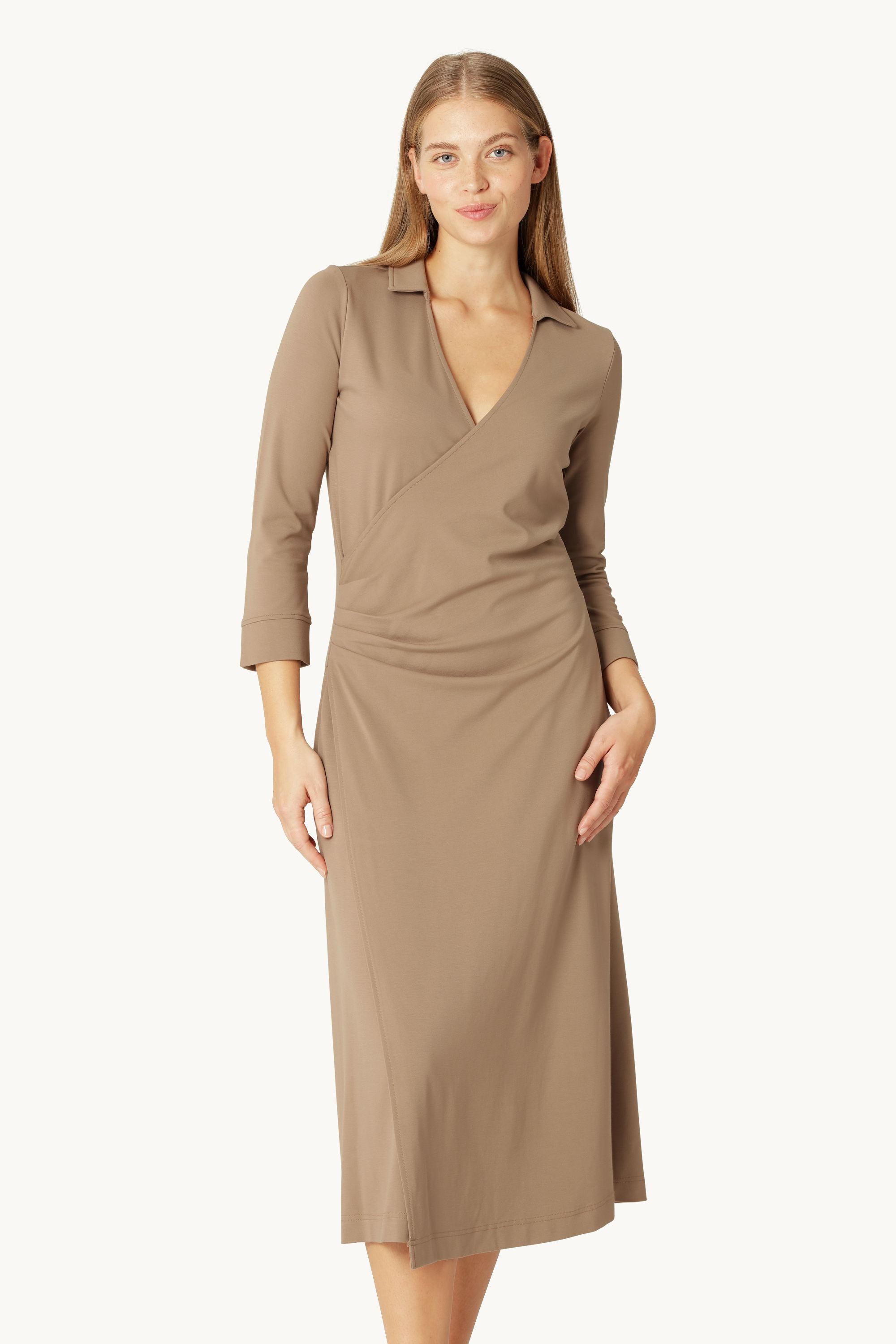 Long Sleeved Dress Pleats - Greige