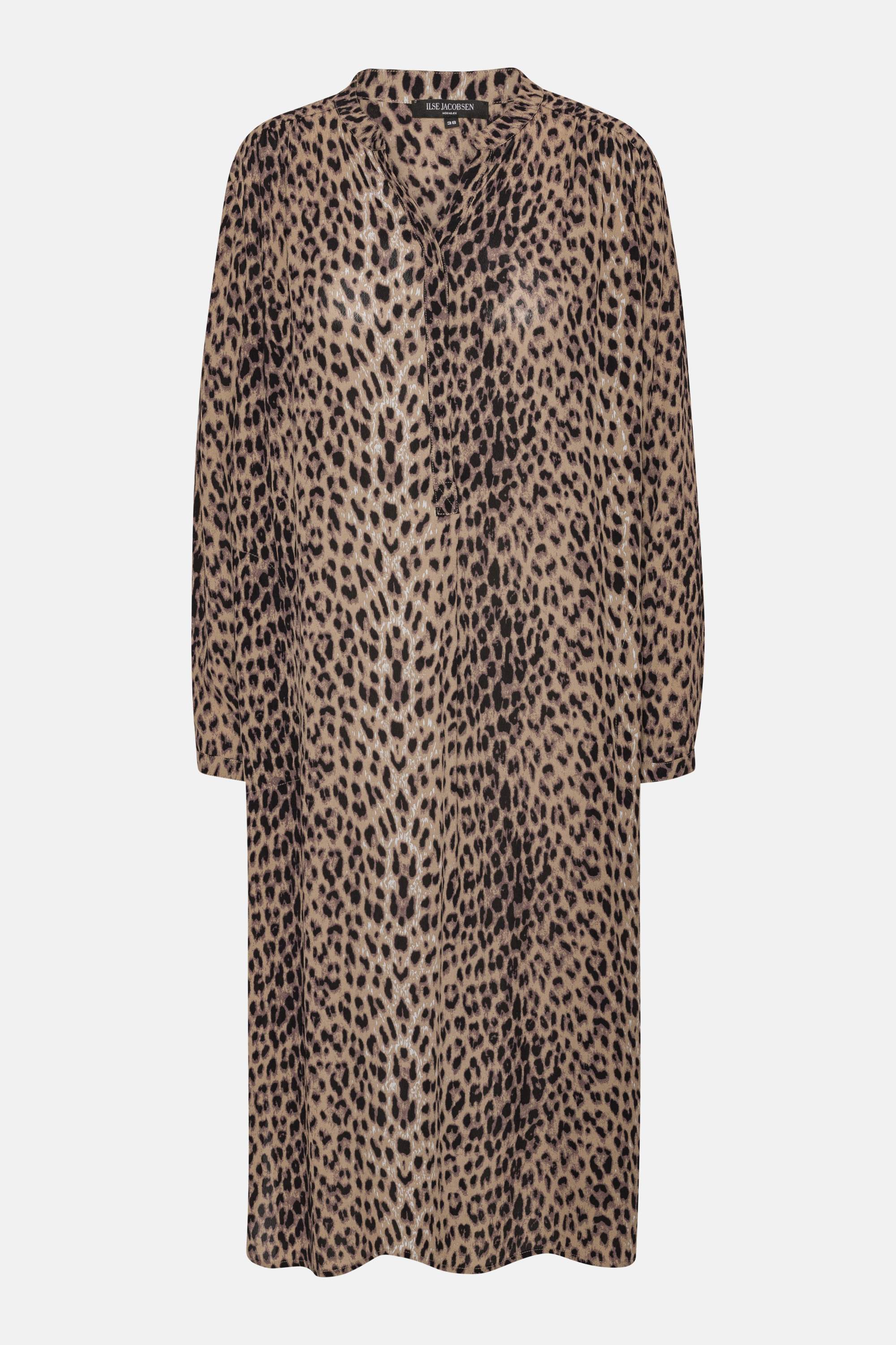 Tunic Dress With Half Placket - Brown Panthera Print