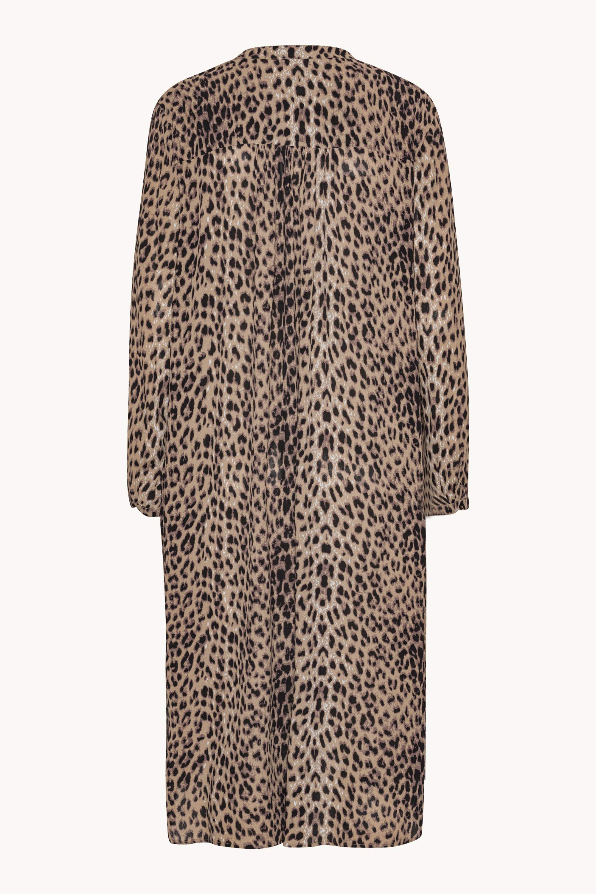Tunic Dress With Half Placket - Brown Panthera Print