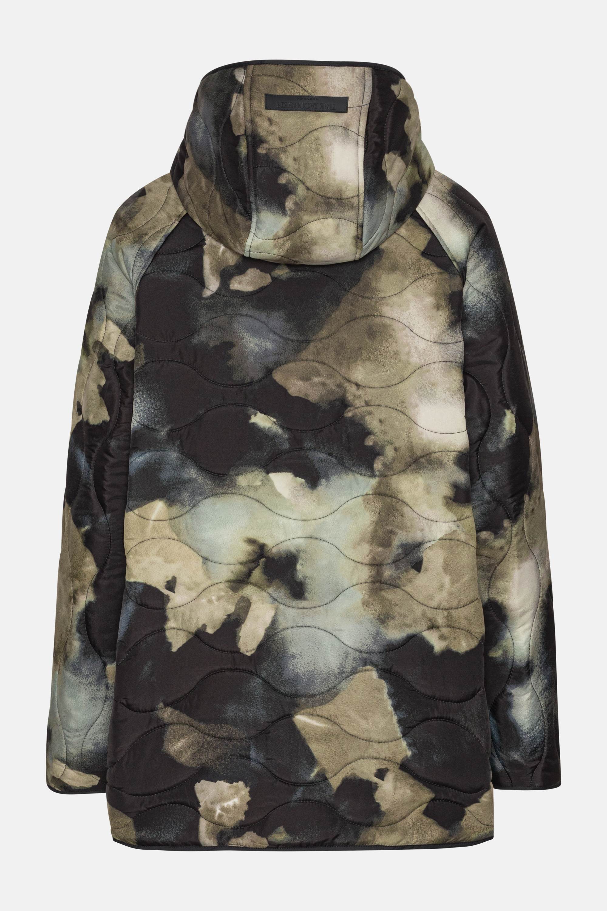 Short Quilt Jacket With Hood - Moss Print