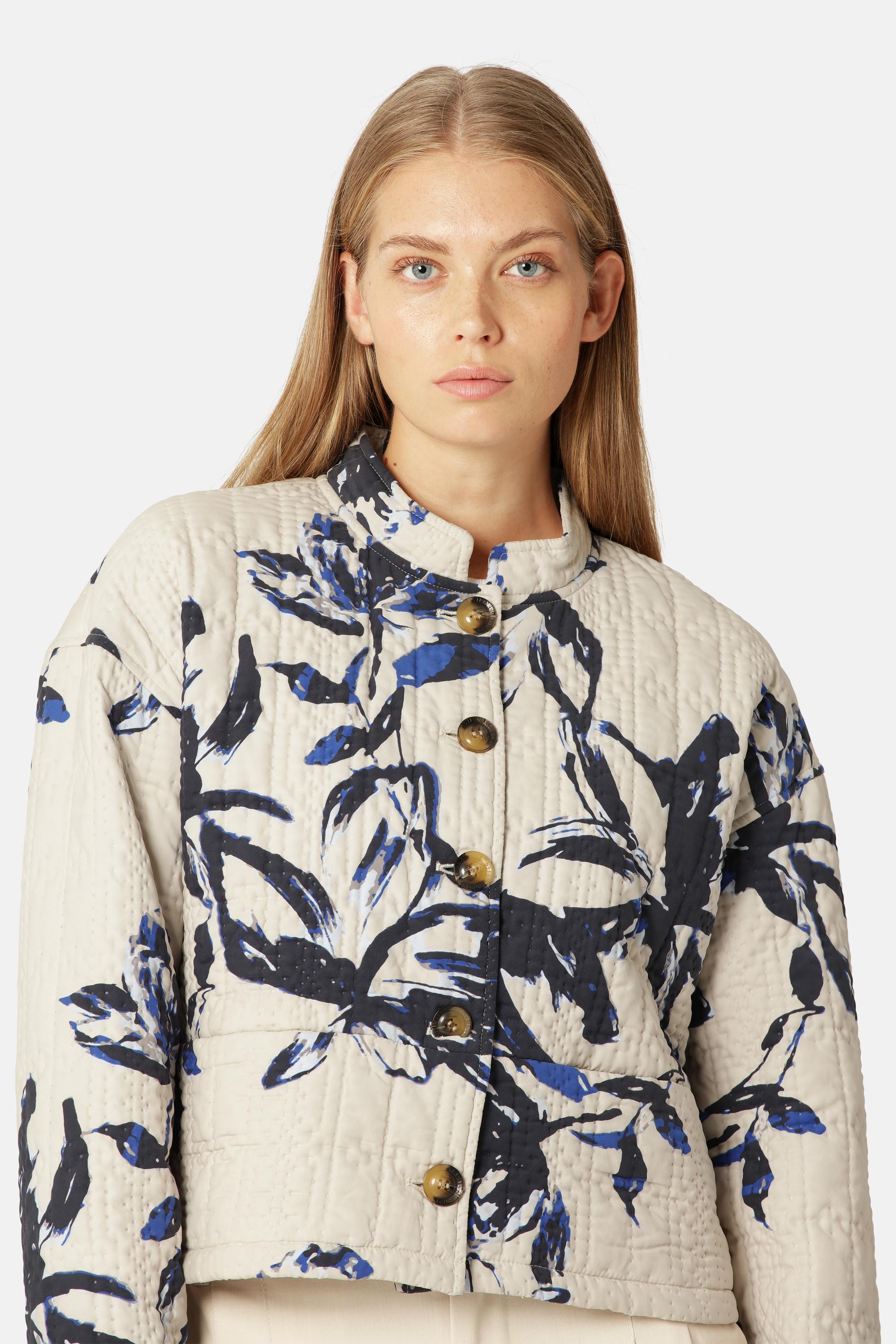 Short Quilt Jacket - Beige Artsy Stroke Flower