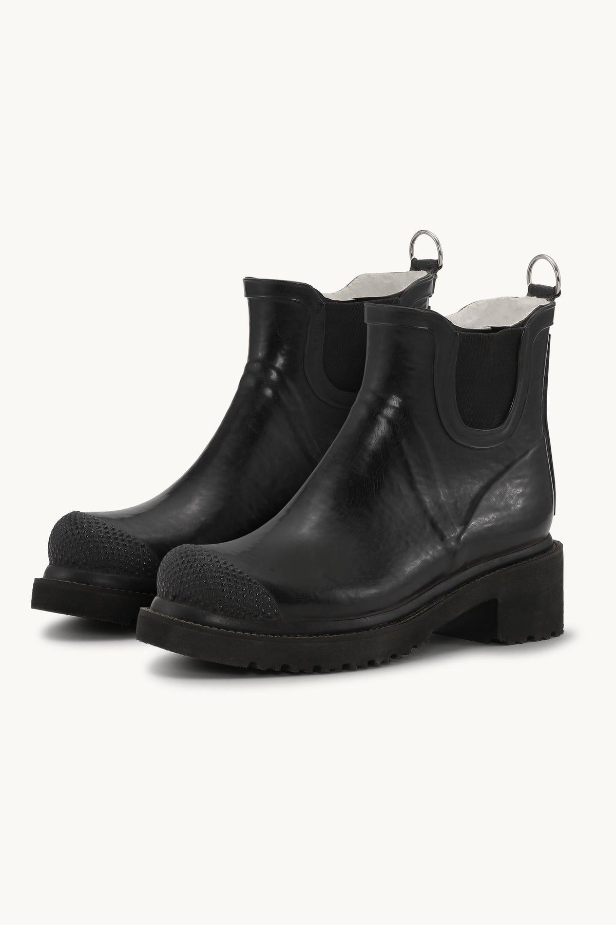 Short Rubber Boots With High Heel - Black