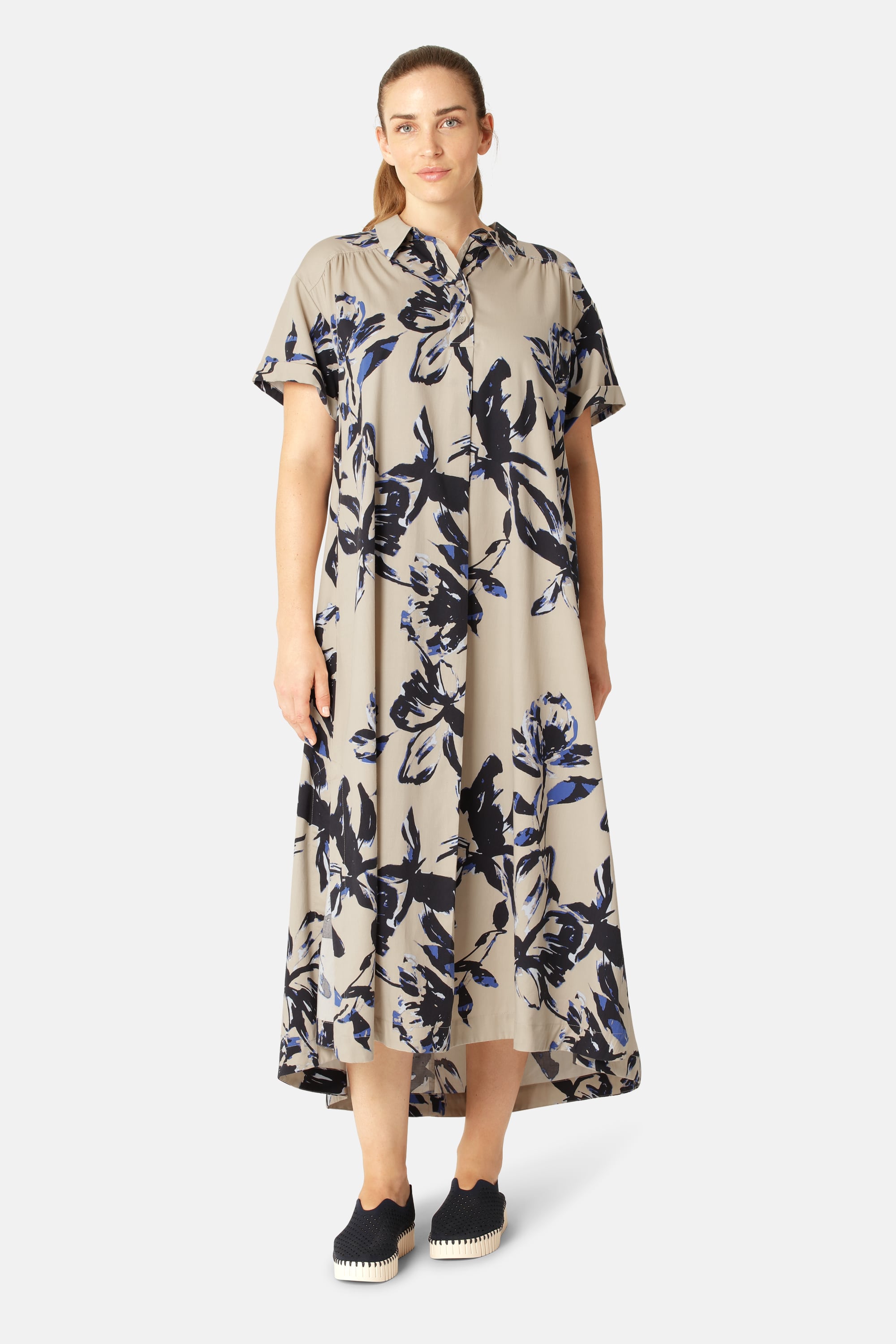 Long Dress A-line - Sand Artsy Stroke Flower