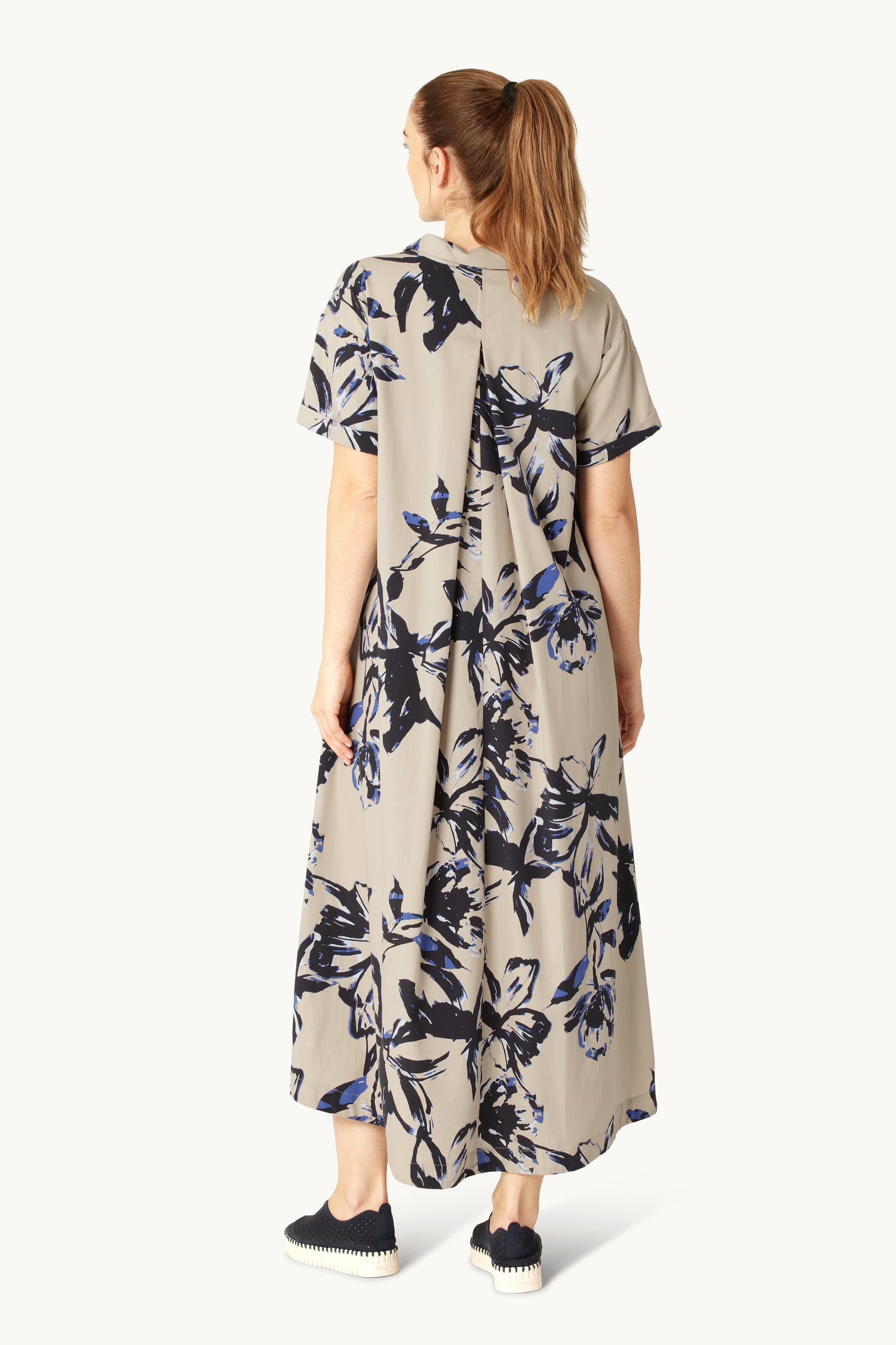 Long Dress A-line - Sand Artsy Stroke Flower