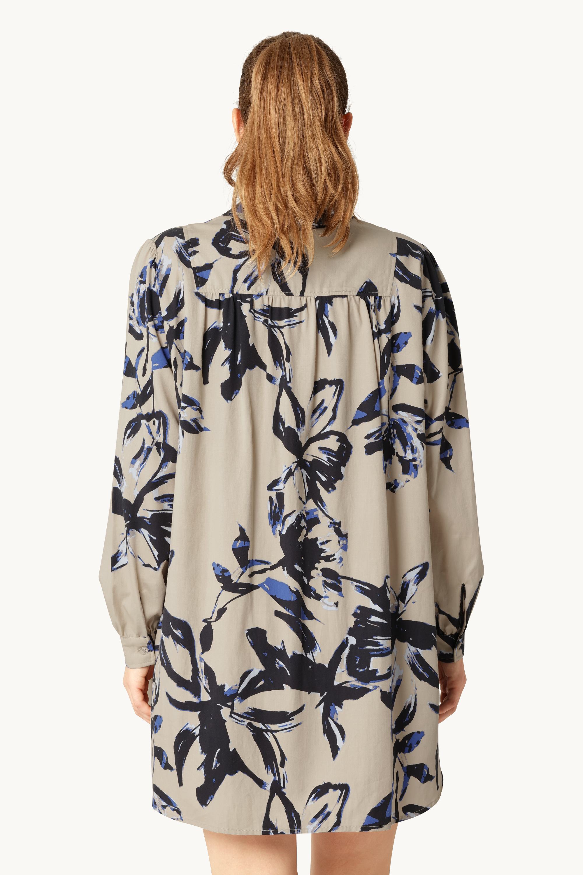 Long Tunic Dress - Sand Artsy Stroke Flower