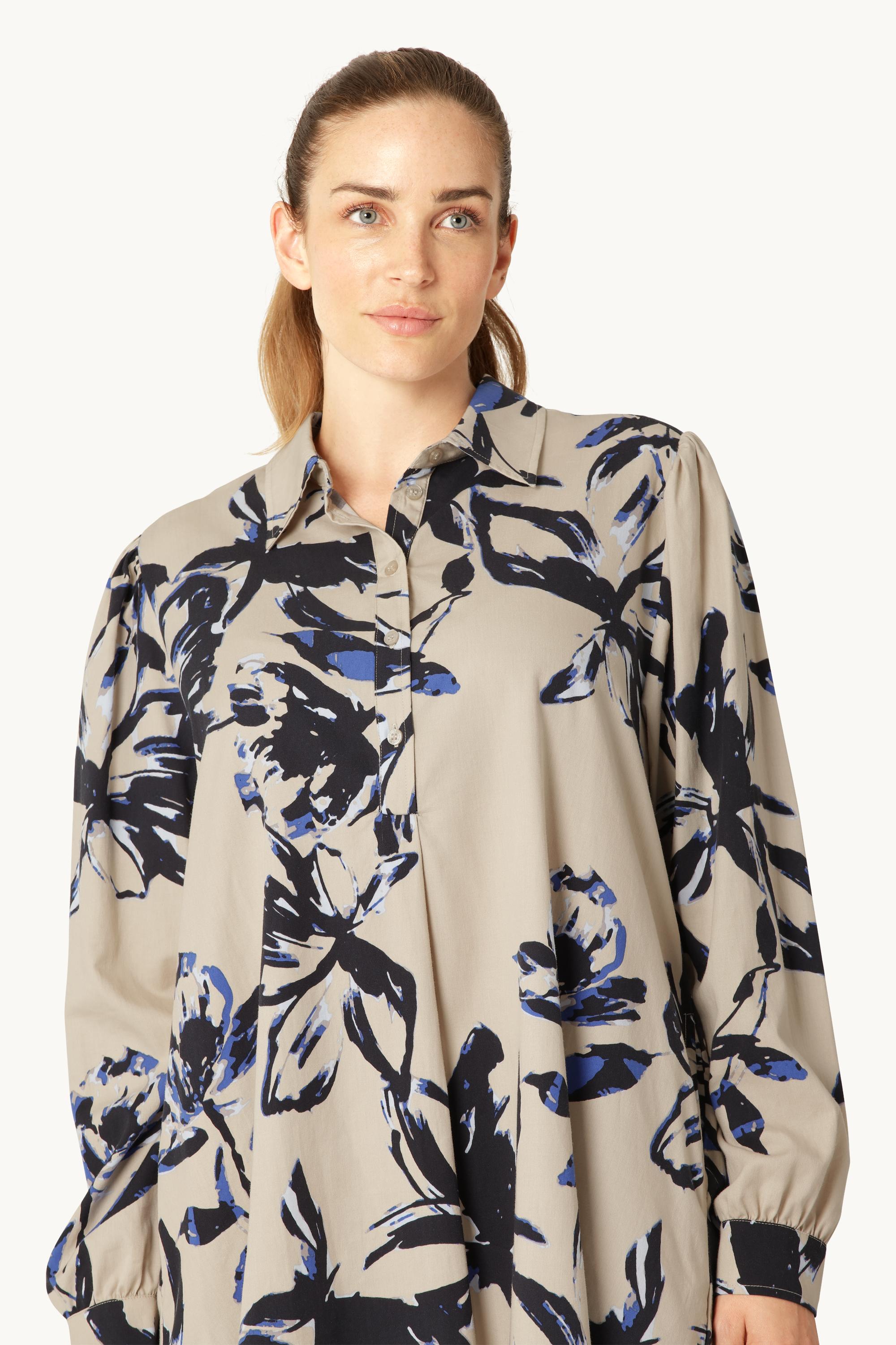 Long Tunic Dress - Sand Artsy Stroke Flower