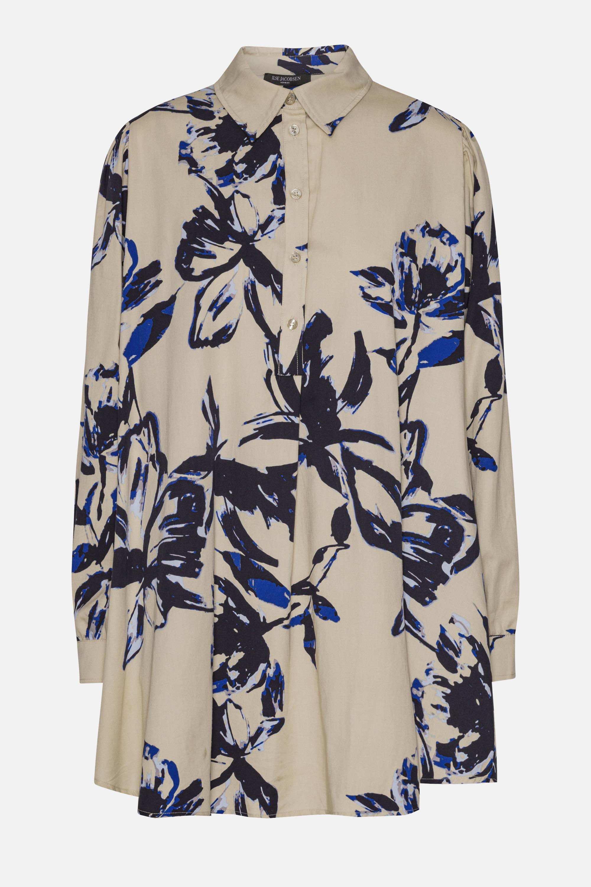 Long Tunic Dress - Sand Artsy Stroke Flower