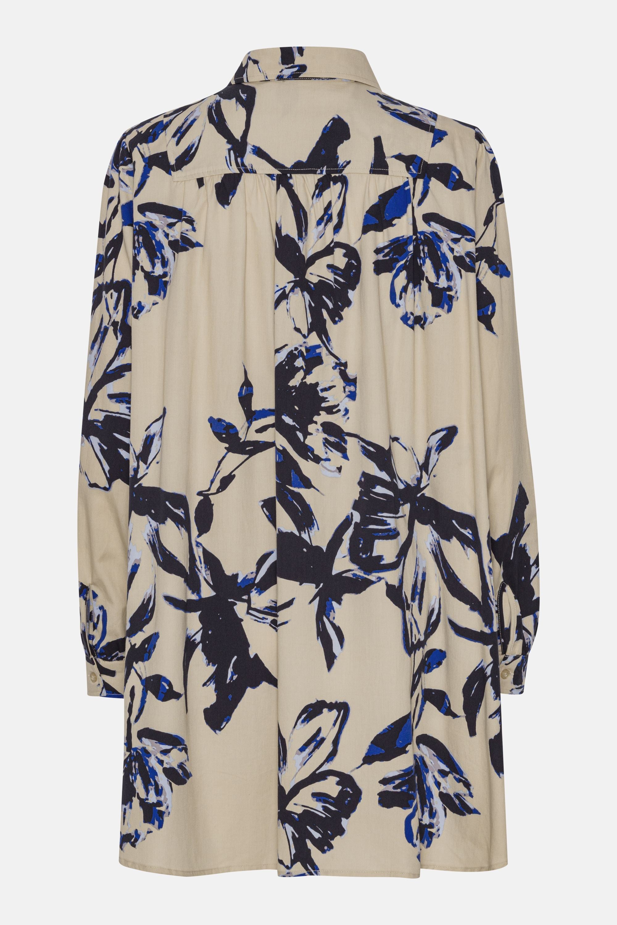 Long Tunic Dress - Sand Artsy Stroke Flower