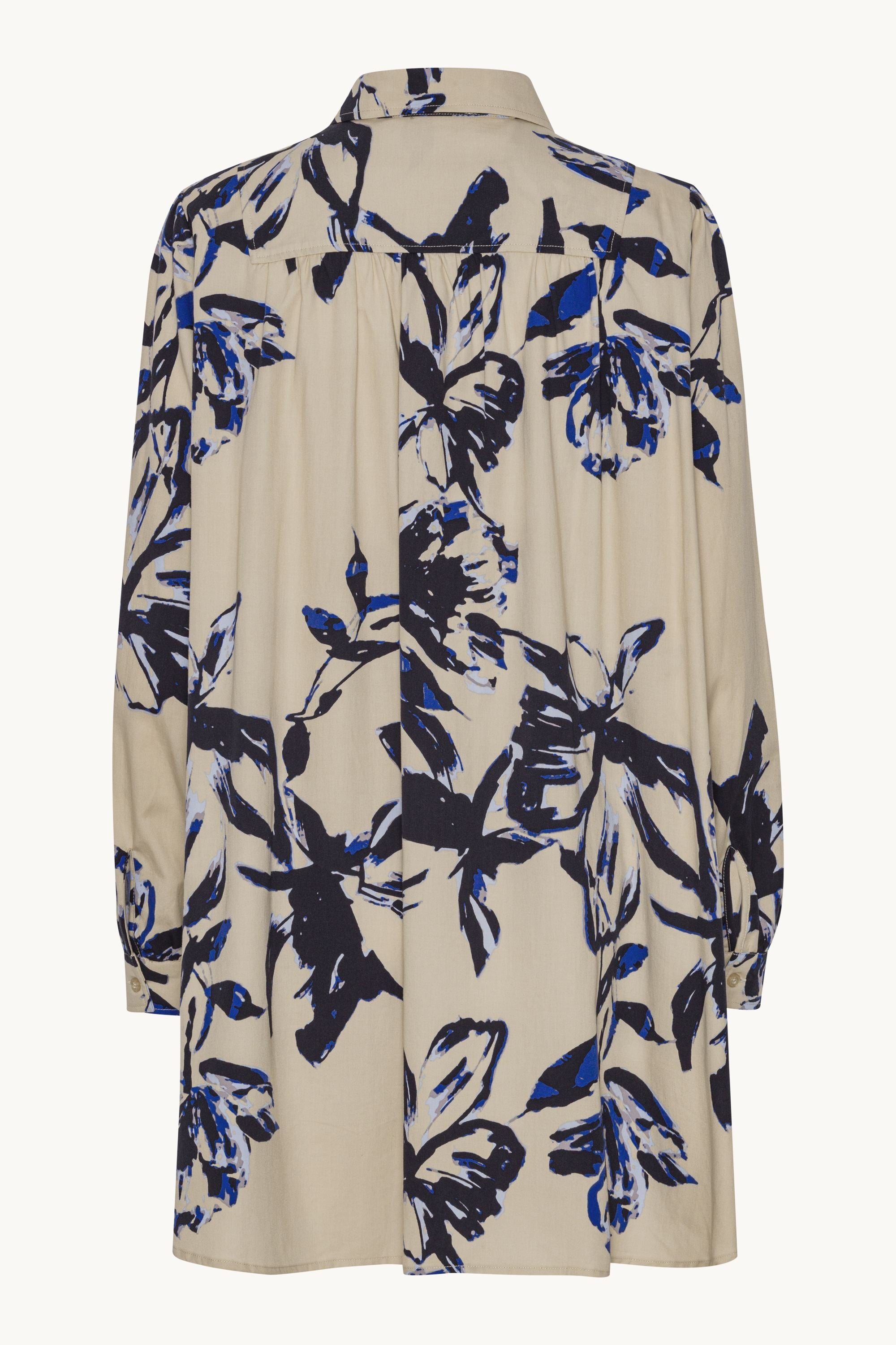 Long Tunic Dress - Sand Artsy Stroke Flower