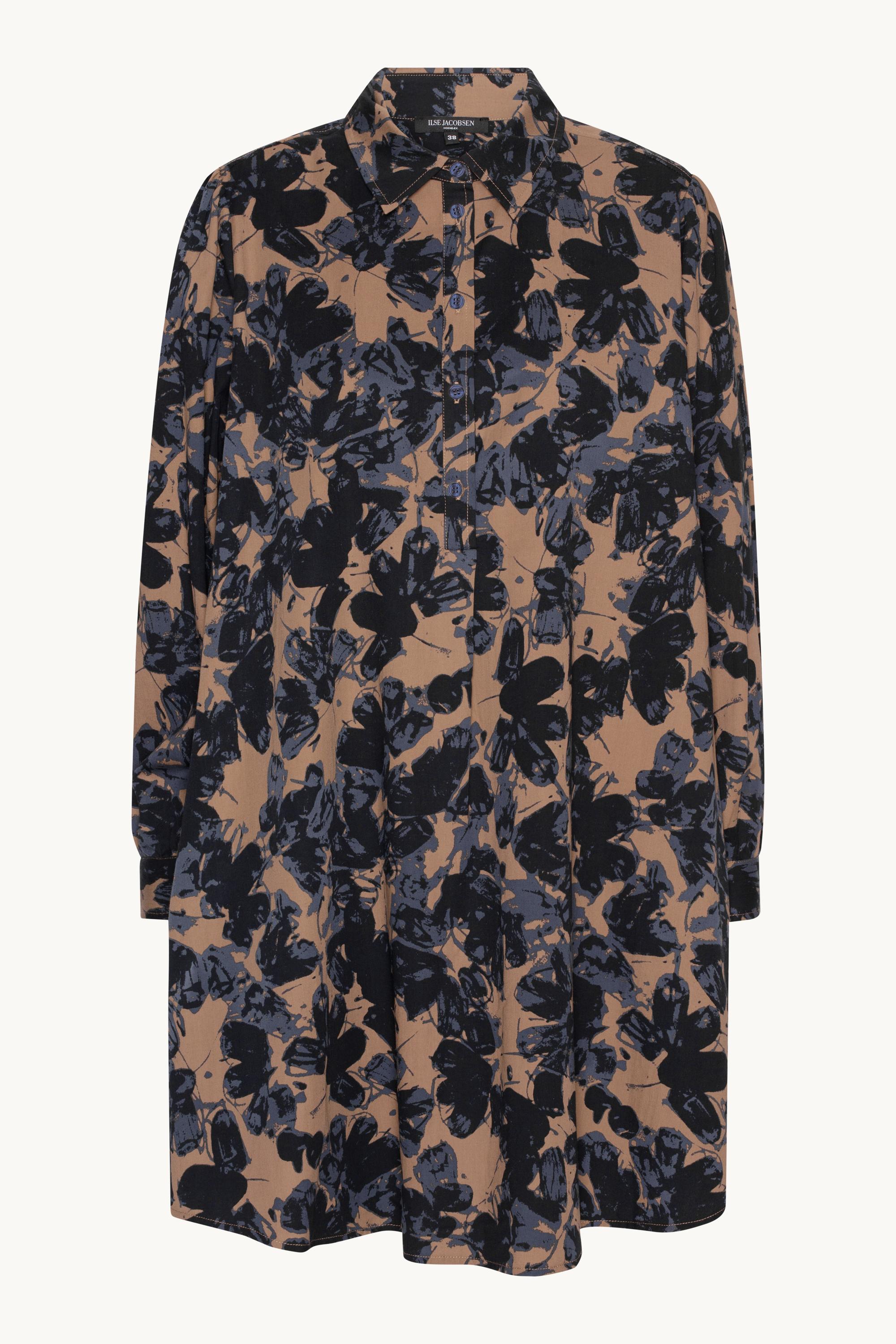 Long Sleeved Tunic Dress - Beige Butterfly