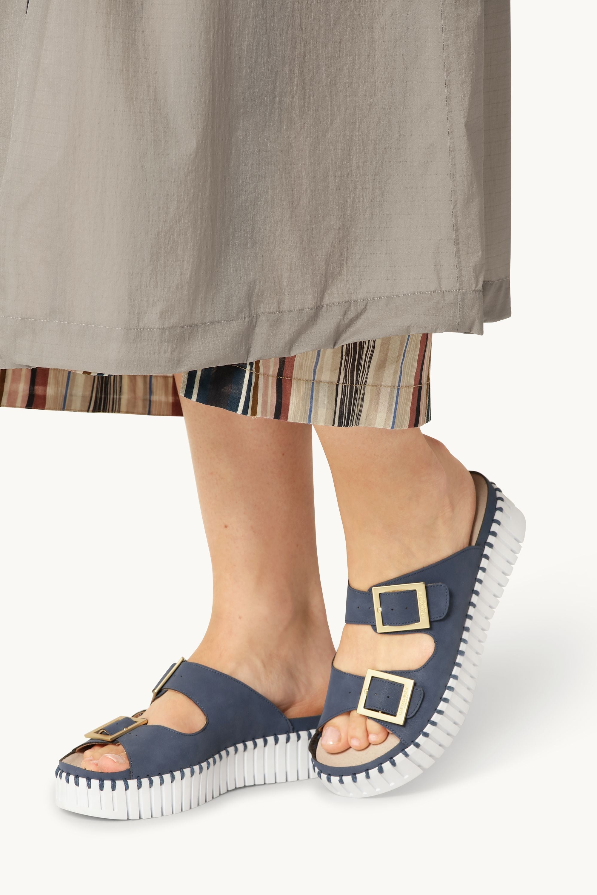 Platform Sandals Buckle - Blue Greyness White